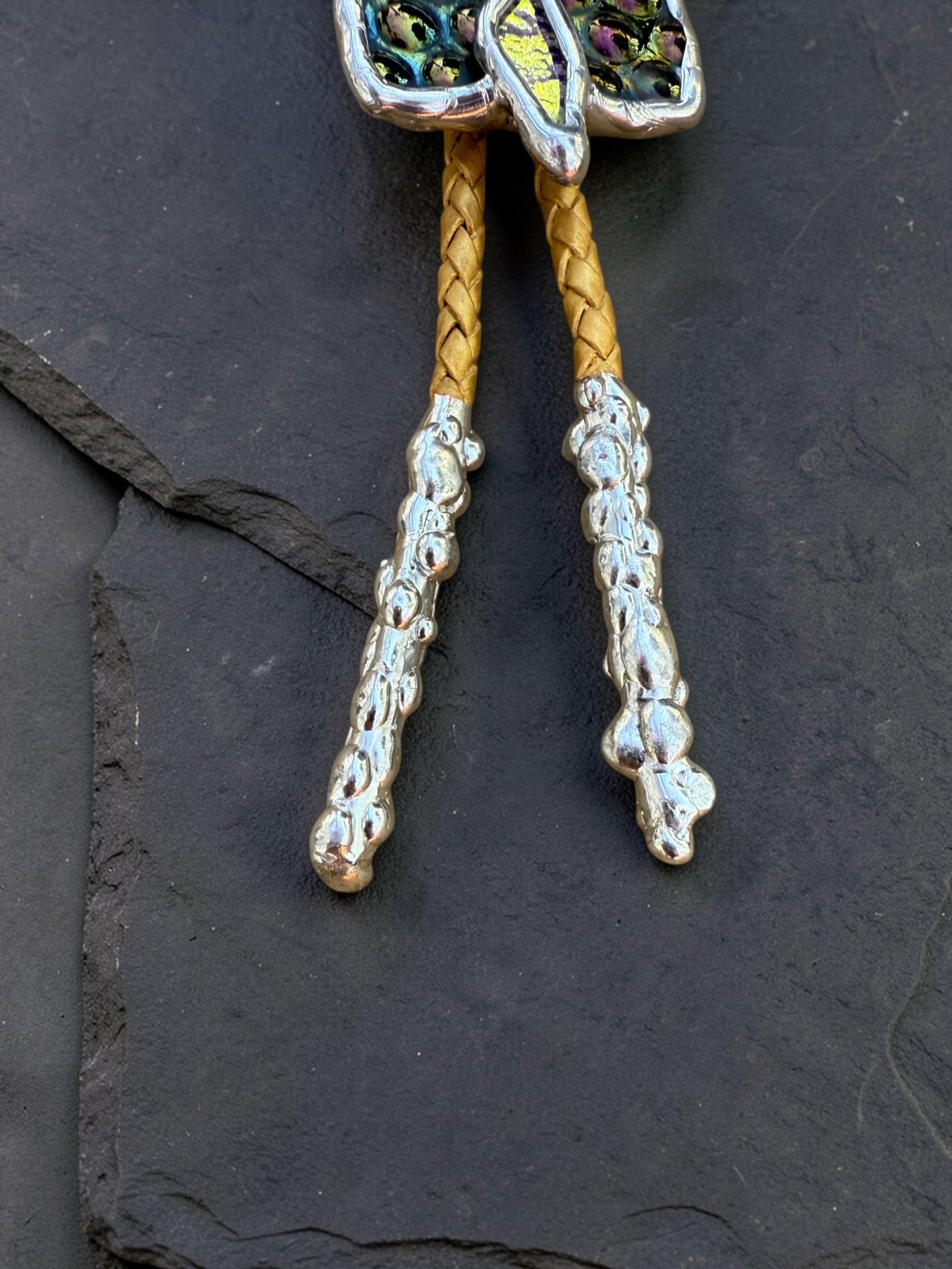 Cyberpunk Stained Glass Bolo Tie – Handmade Western Necklace | Whimsical Jewelry for Festival Fashion and Celestial Cowboy Vibes