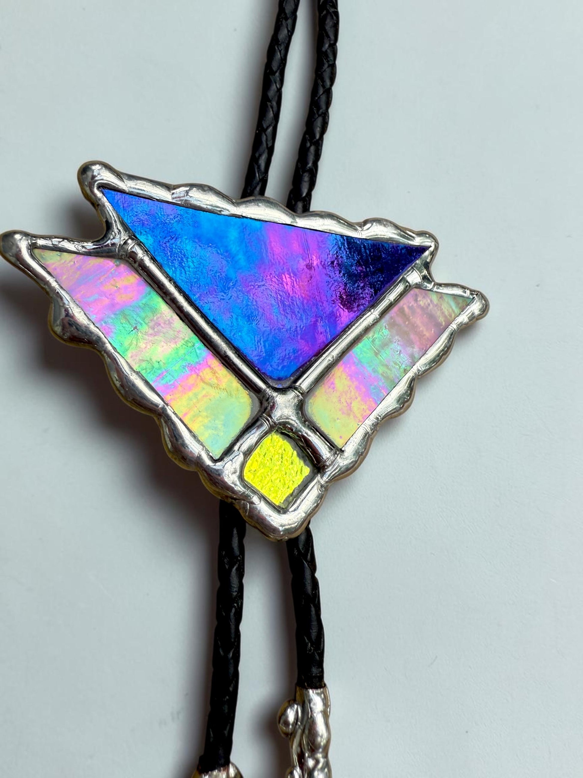 Art Deco Stained Glass Bolo Tie – Handmade Western Necklace | Whimsical Jewelry for Festival Fashion and Celestial Cowboy Vibes