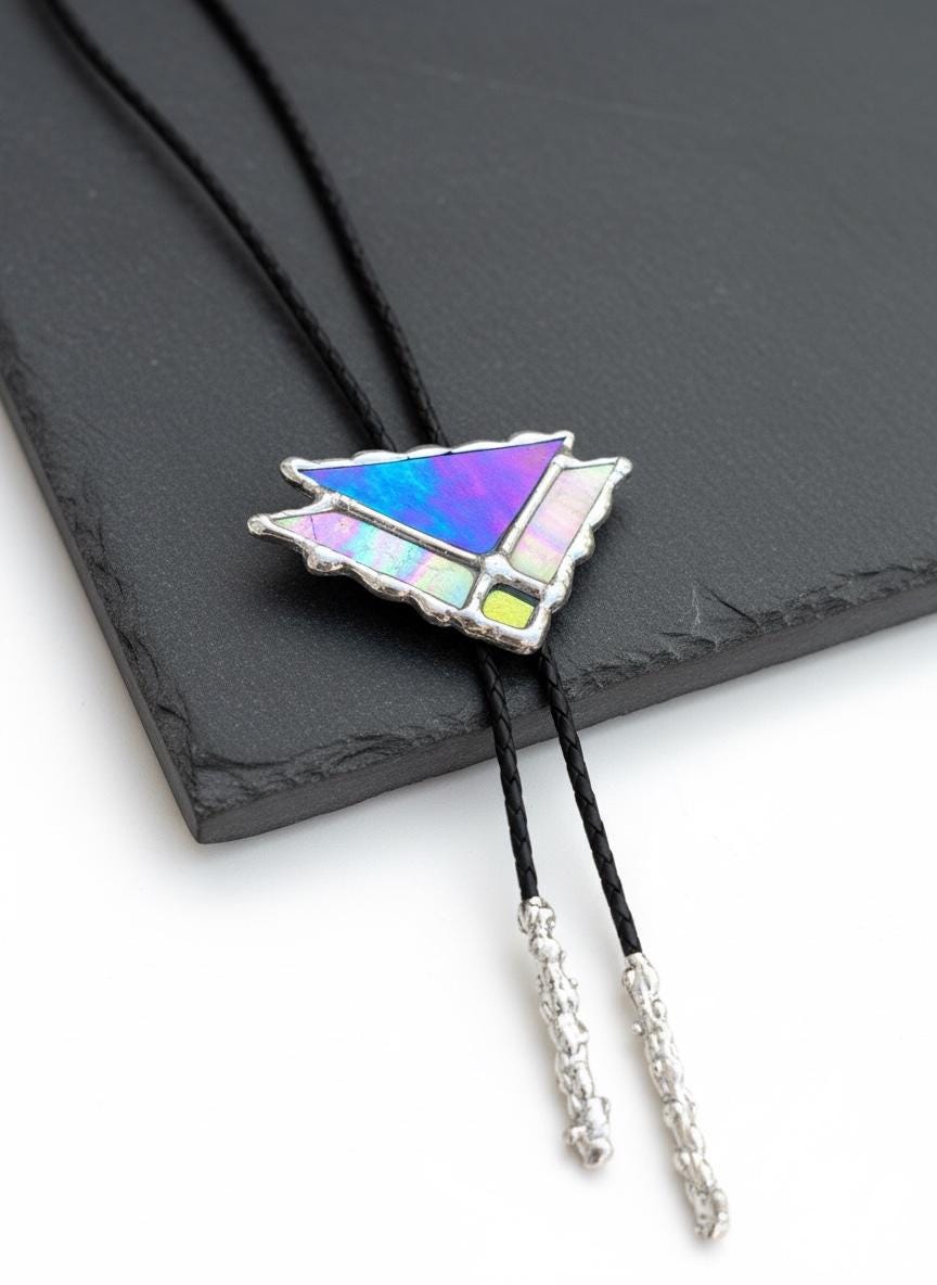 Art Deco Stained Glass Bolo Tie – Handmade Western Necklace | Whimsical Jewelry for Festival Fashion and Celestial Cowboy Vibes