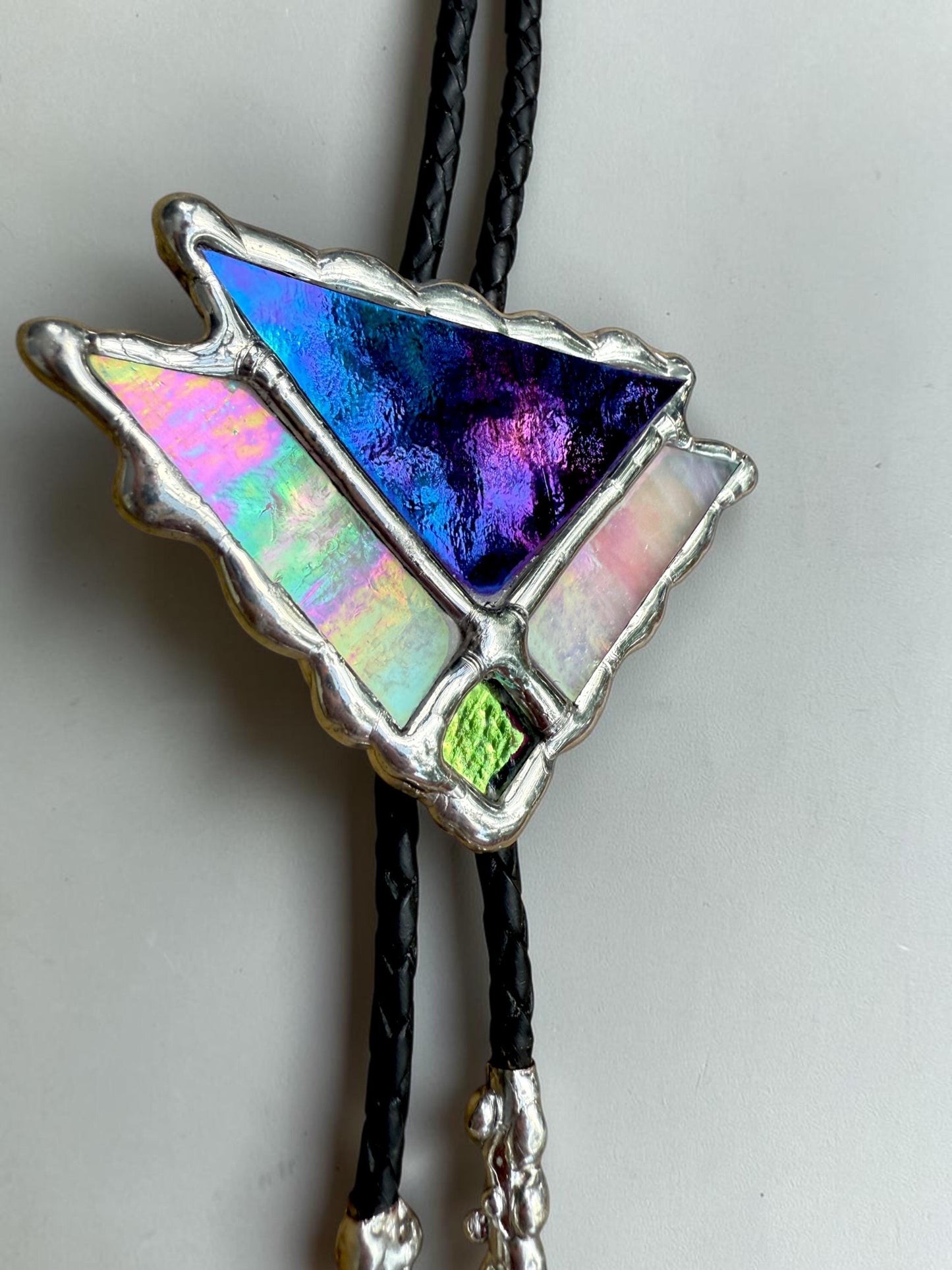 Art Deco Stained Glass Bolo Tie – Handmade Western Necklace | Whimsical Jewelry for Festival Fashion and Celestial Cowboy Vibes
