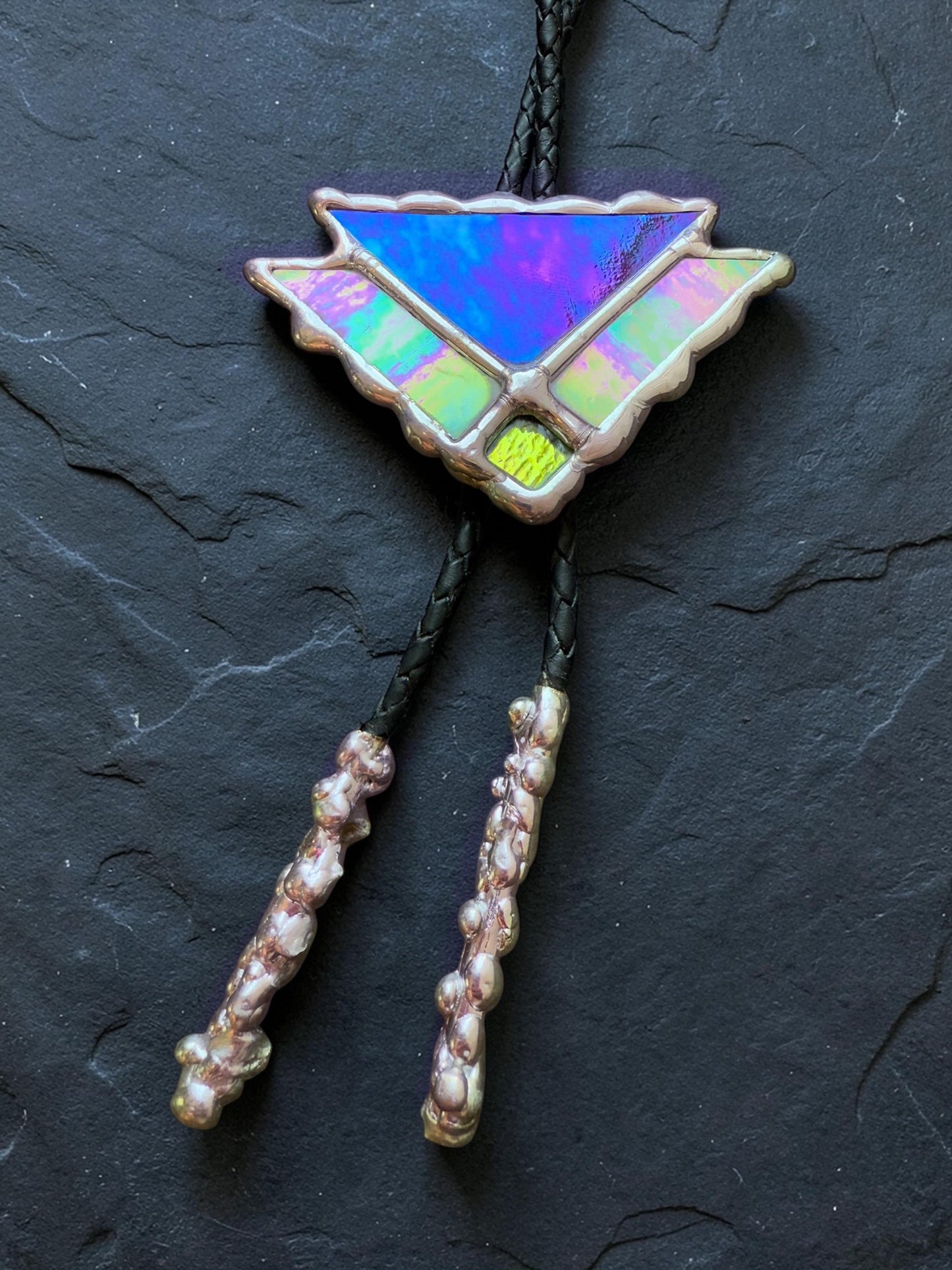 Art Deco Stained Glass Bolo Tie – Handmade Western Necklace | Whimsical Jewelry for Festival Fashion and Celestial Cowboy Vibes