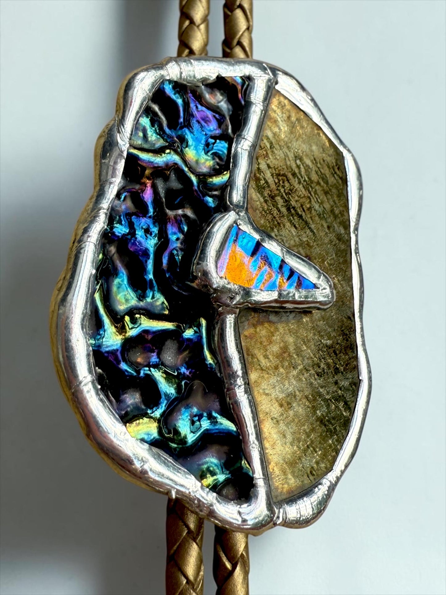 Moon Phase Whimsigoth Bolo Tie – Stained Glass Handmade Western Necklace | Whimsical Jewelry for Festival Fashion and Celestial Cowboy Vibes