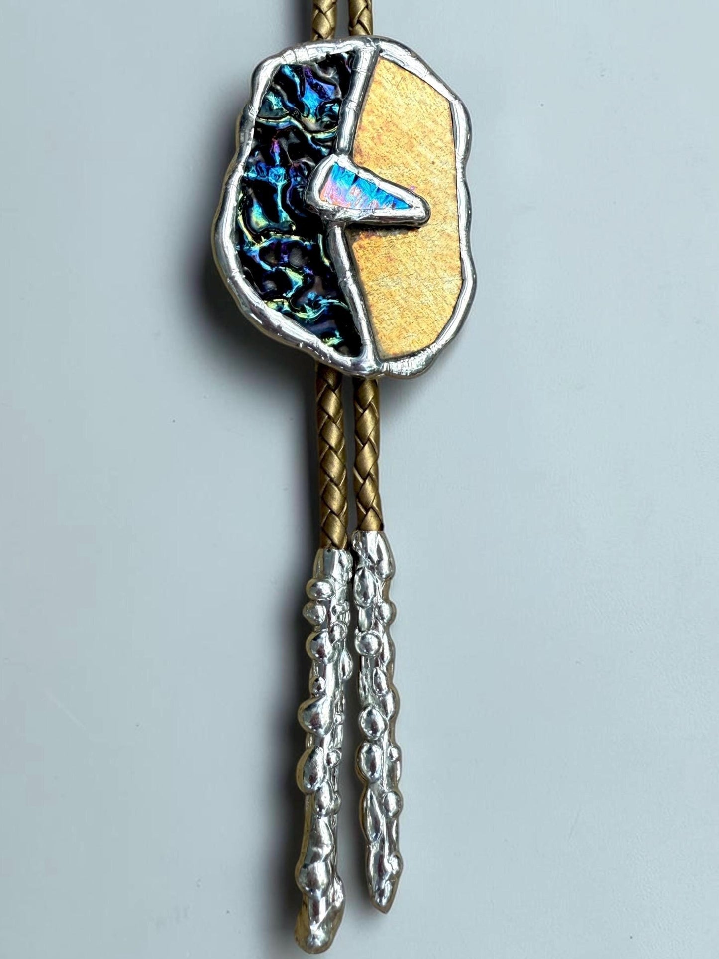 Moon Phase Whimsigoth Bolo Tie – Stained Glass Handmade Western Necklace | Whimsical Jewelry for Festival Fashion and Celestial Cowboy Vibes