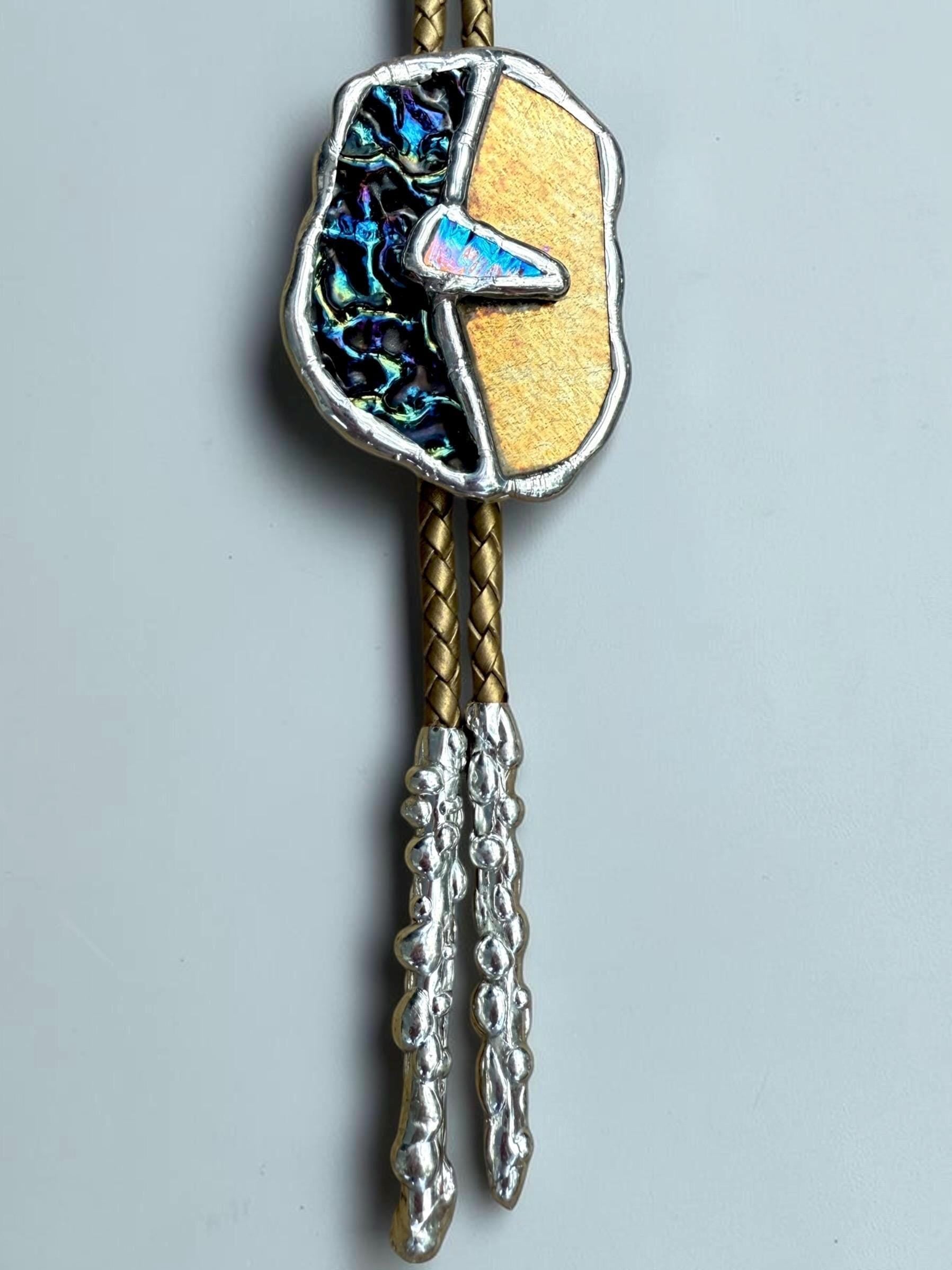 Moon Phase Whimsigoth Bolo Tie – Stained Glass Handmade Western Necklace | Whimsical Jewelry for Festival Fashion and Celestial Cowboy Vibes