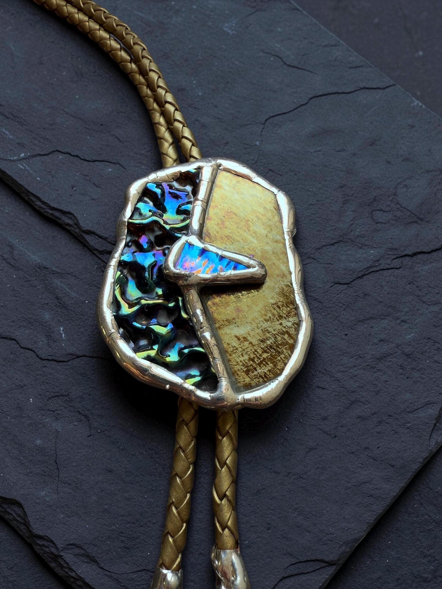 Moon Phase Whimsigoth Bolo Tie – Stained Glass Handmade Western Necklace | Whimsical Jewelry for Festival Fashion and Celestial Cowboy Vibes