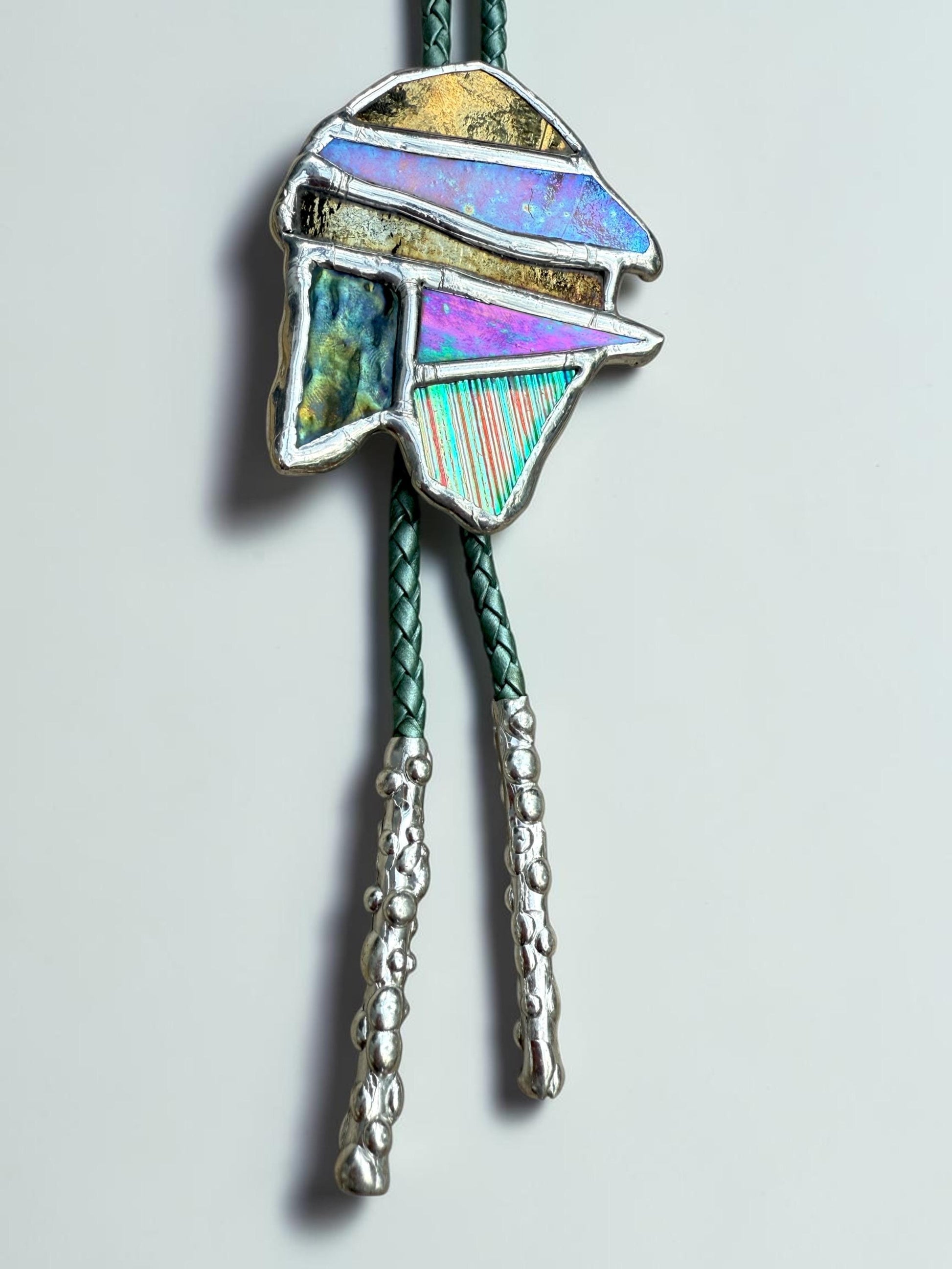 Whimsigoth Stained Glass Bolo Tie – Iridescent Handmade Western Necklace | Whimsical Jewelry for Festival Fashion and Celestial Cowboy Vibes