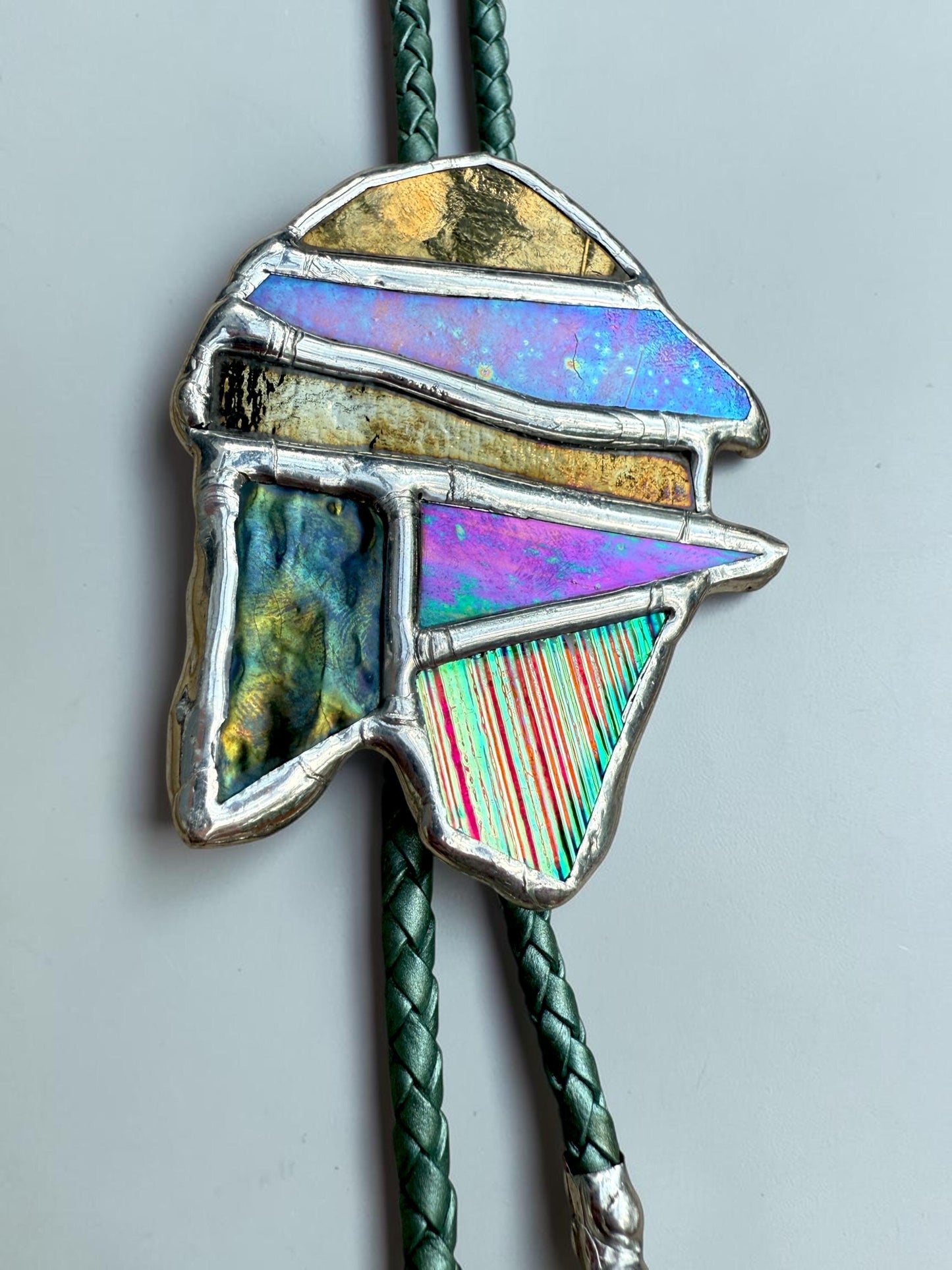 Whimsigoth Stained Glass Bolo Tie – Iridescent Handmade Western Necklace | Whimsical Jewelry for Festival Fashion and Celestial Cowboy Vibes