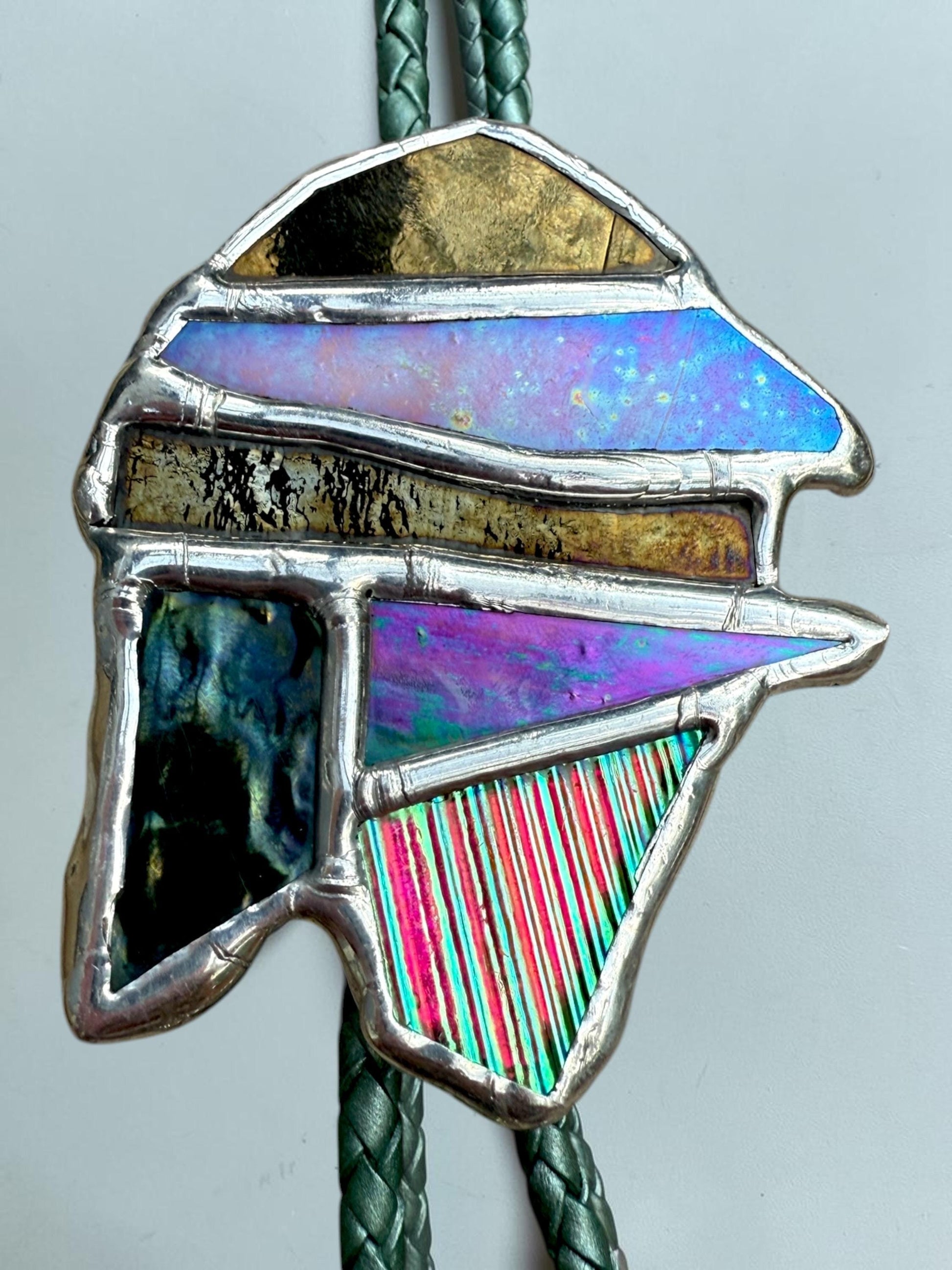 Whimsigoth Stained Glass Bolo Tie – Iridescent Handmade Western Necklace | Whimsical Jewelry for Festival Fashion and Celestial Cowboy Vibes