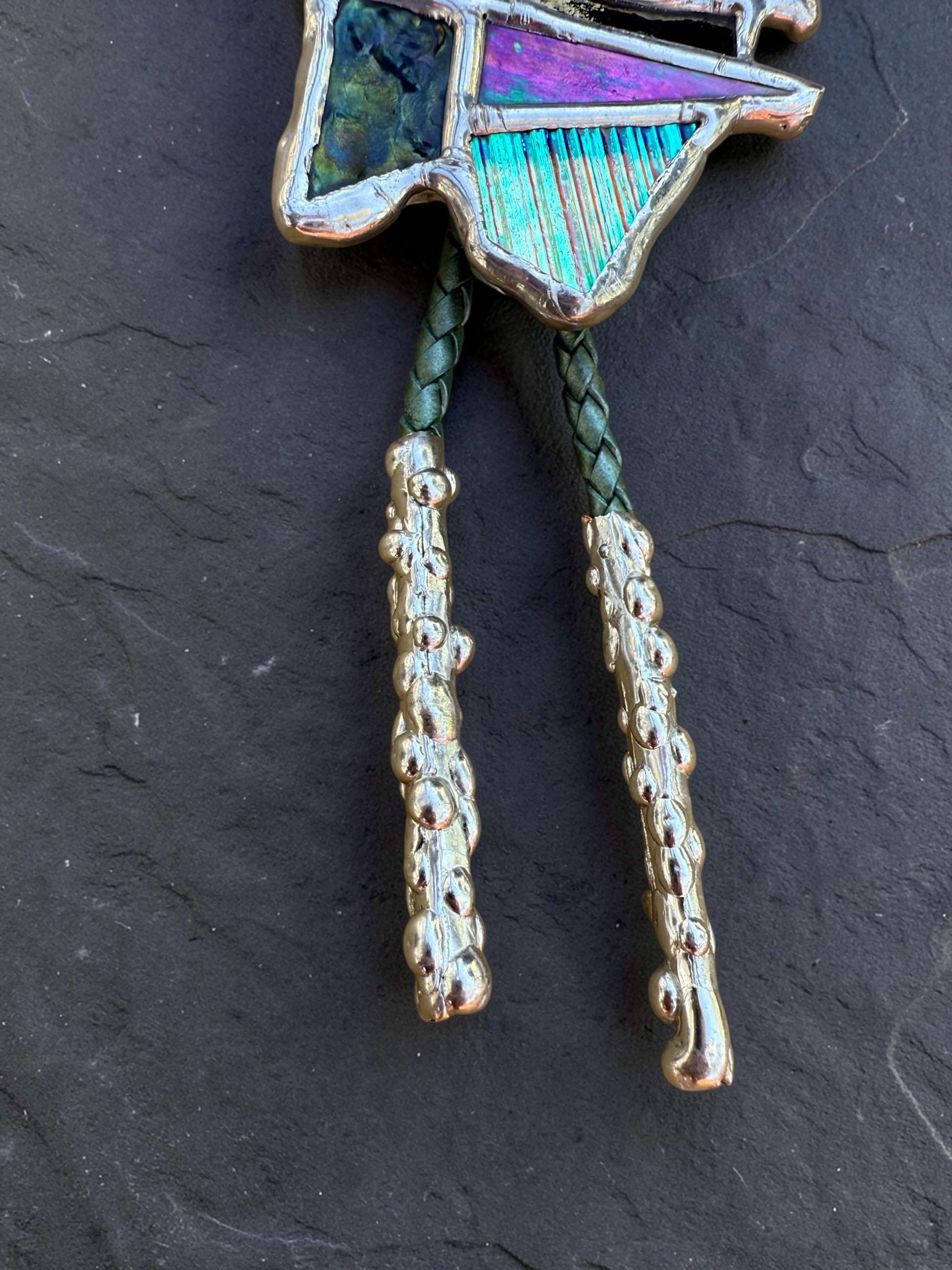 Whimsigoth Stained Glass Bolo Tie – Iridescent Handmade Western Necklace | Whimsical Jewelry for Festival Fashion and Celestial Cowboy Vibes