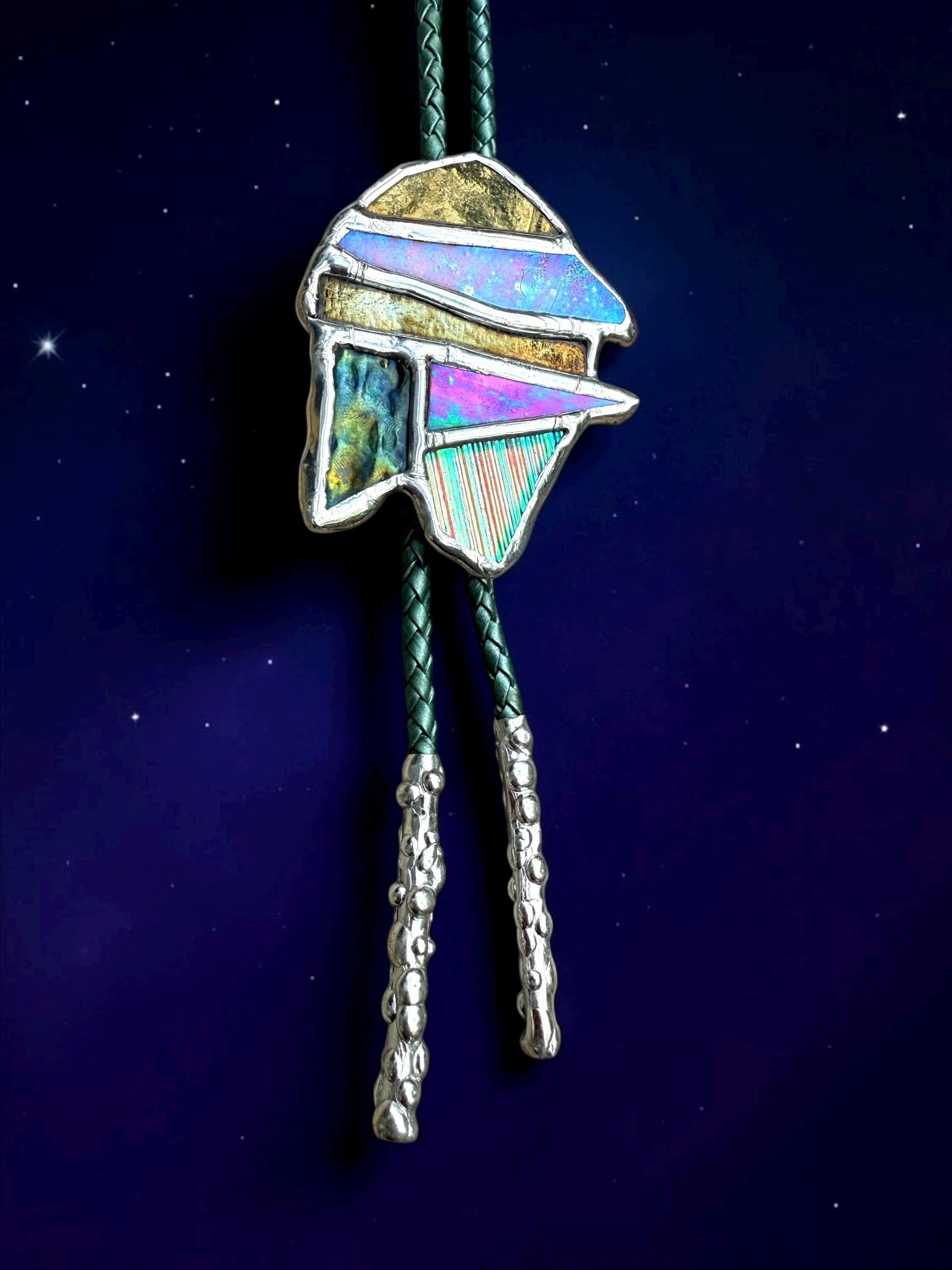 Whimsigoth Stained Glass Bolo Tie – Iridescent Handmade Western Necklace | Whimsical Jewelry for Festival Fashion and Celestial Cowboy Vibes