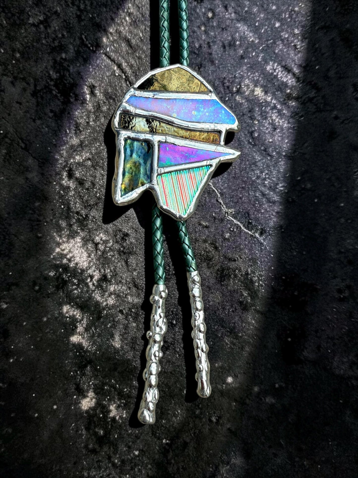 Whimsigoth Stained Glass Bolo Tie – Iridescent Handmade Western Necklace | Whimsical Jewelry for Festival Fashion and Celestial Cowboy Vibes