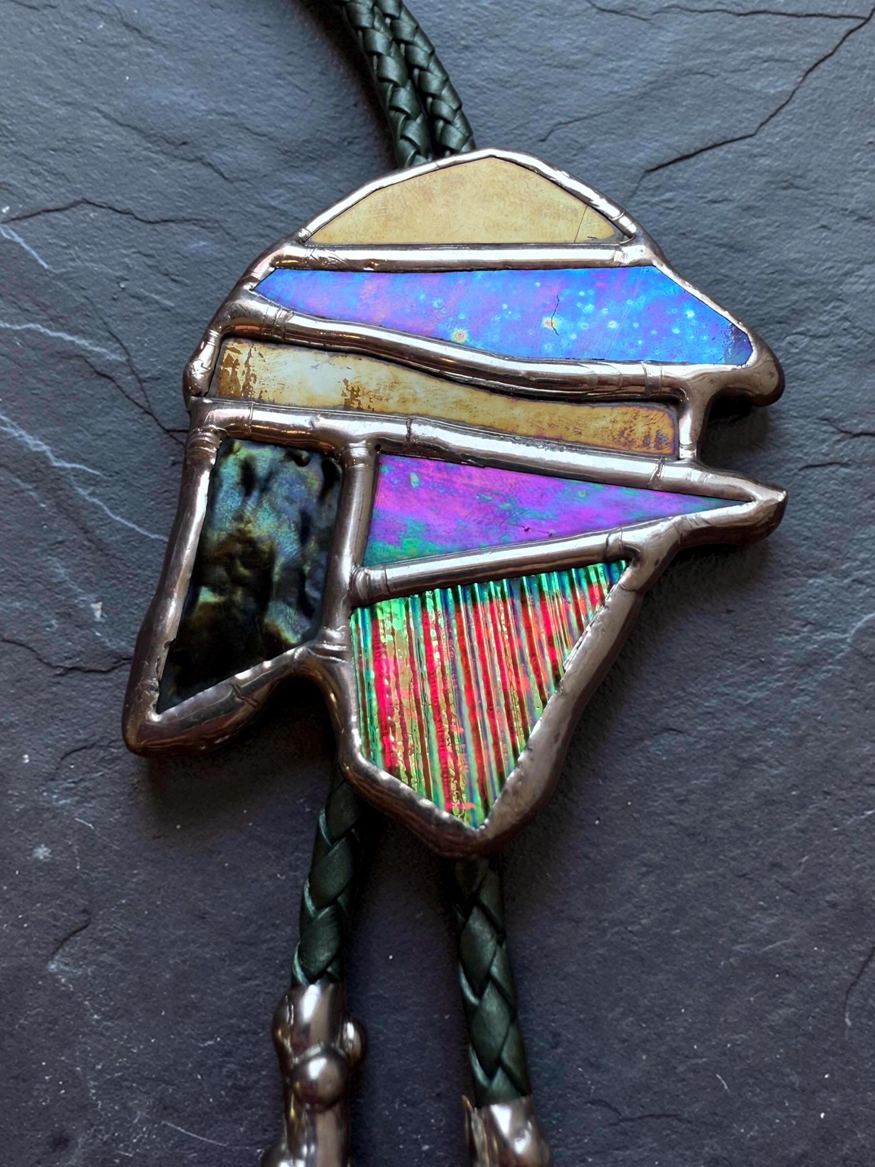 Whimsigoth Stained Glass Bolo Tie – Iridescent Handmade Western Necklace | Whimsical Jewelry for Festival Fashion and Celestial Cowboy Vibes