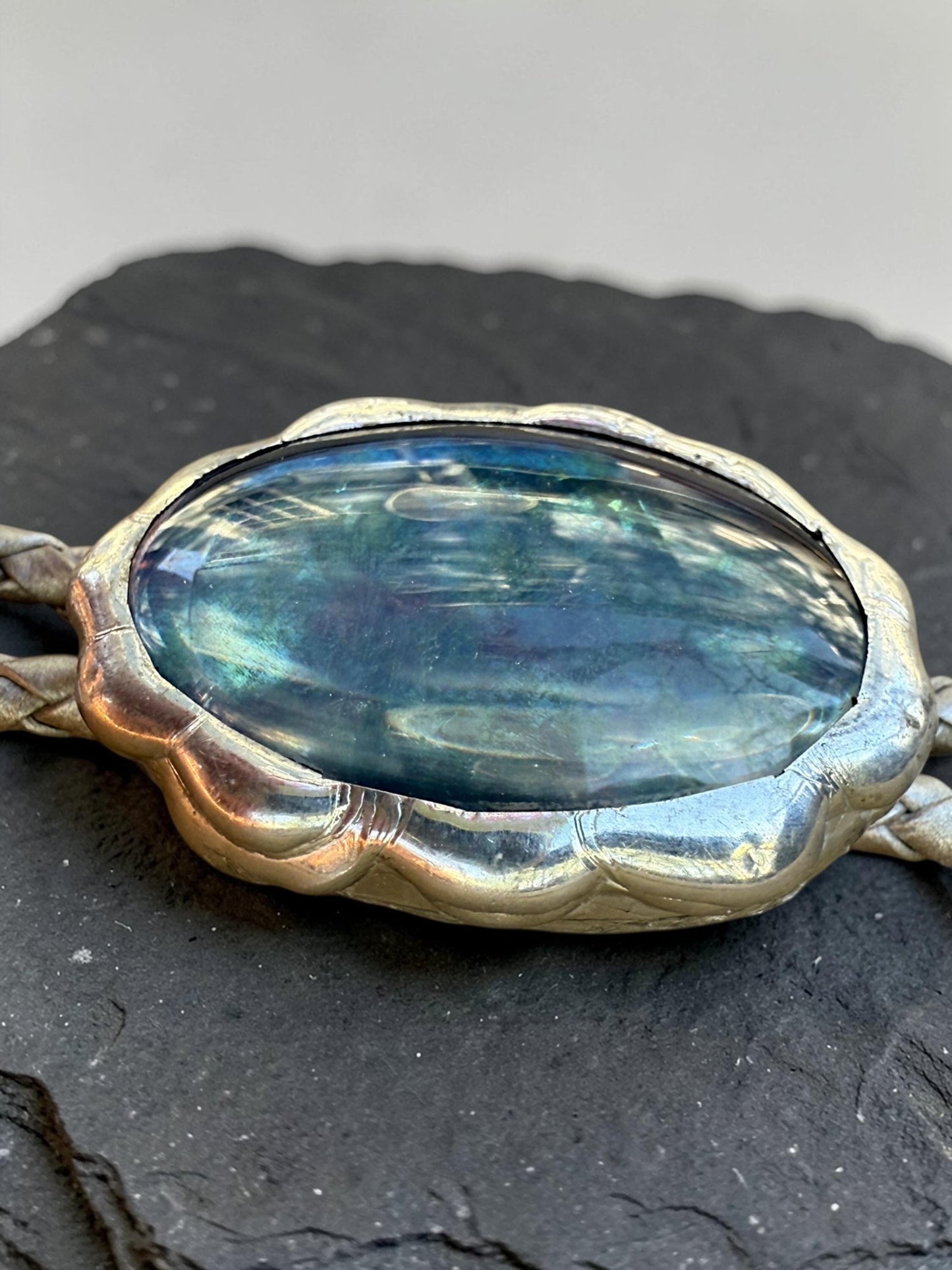 Whimsigoth Blue Stained Glass Bolo Tie – Handmade Western Statement Necklace | Whimsical Jewelry for Festival Fashion, Celestial Fairy Vibes
