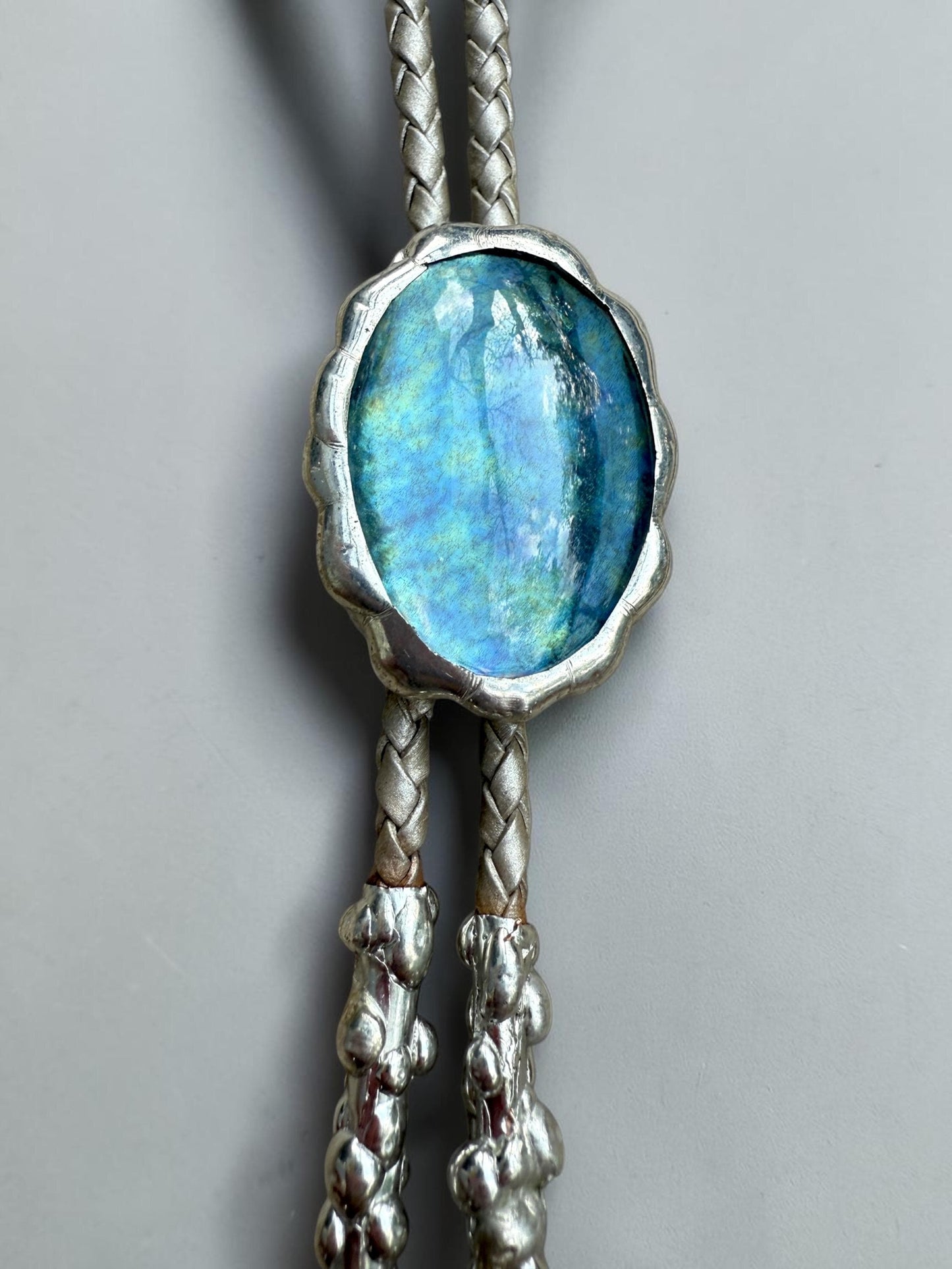 Whimsigoth Blue Stained Glass Bolo Tie – Handmade Western Statement Necklace | Whimsical Jewelry for Festival Fashion, Celestial Fairy Vibes