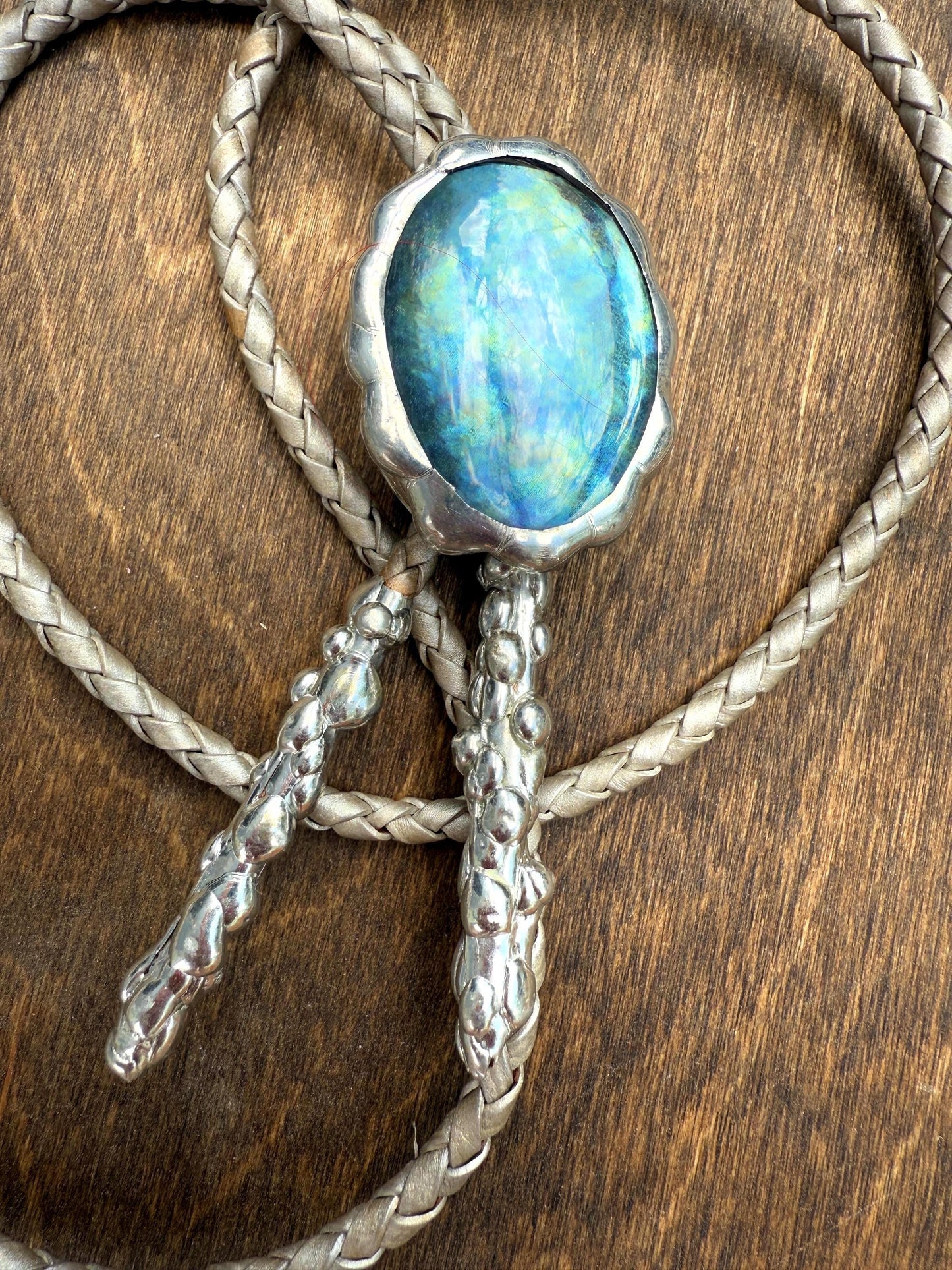 Whimsigoth Blue Stained Glass Bolo Tie – Handmade Western Statement Necklace | Whimsical Jewelry for Festival Fashion, Celestial Fairy Vibes