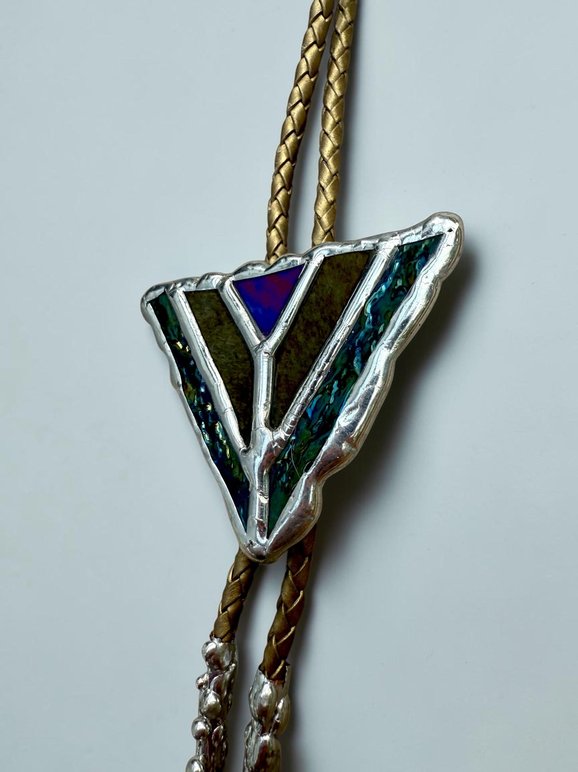 Art Deco Stained Glass Bolo Tie – Whimsigoth Handmade Western Statement Necklace – Whimsical Jewelry for Festival Fashion + Celestial Vibes