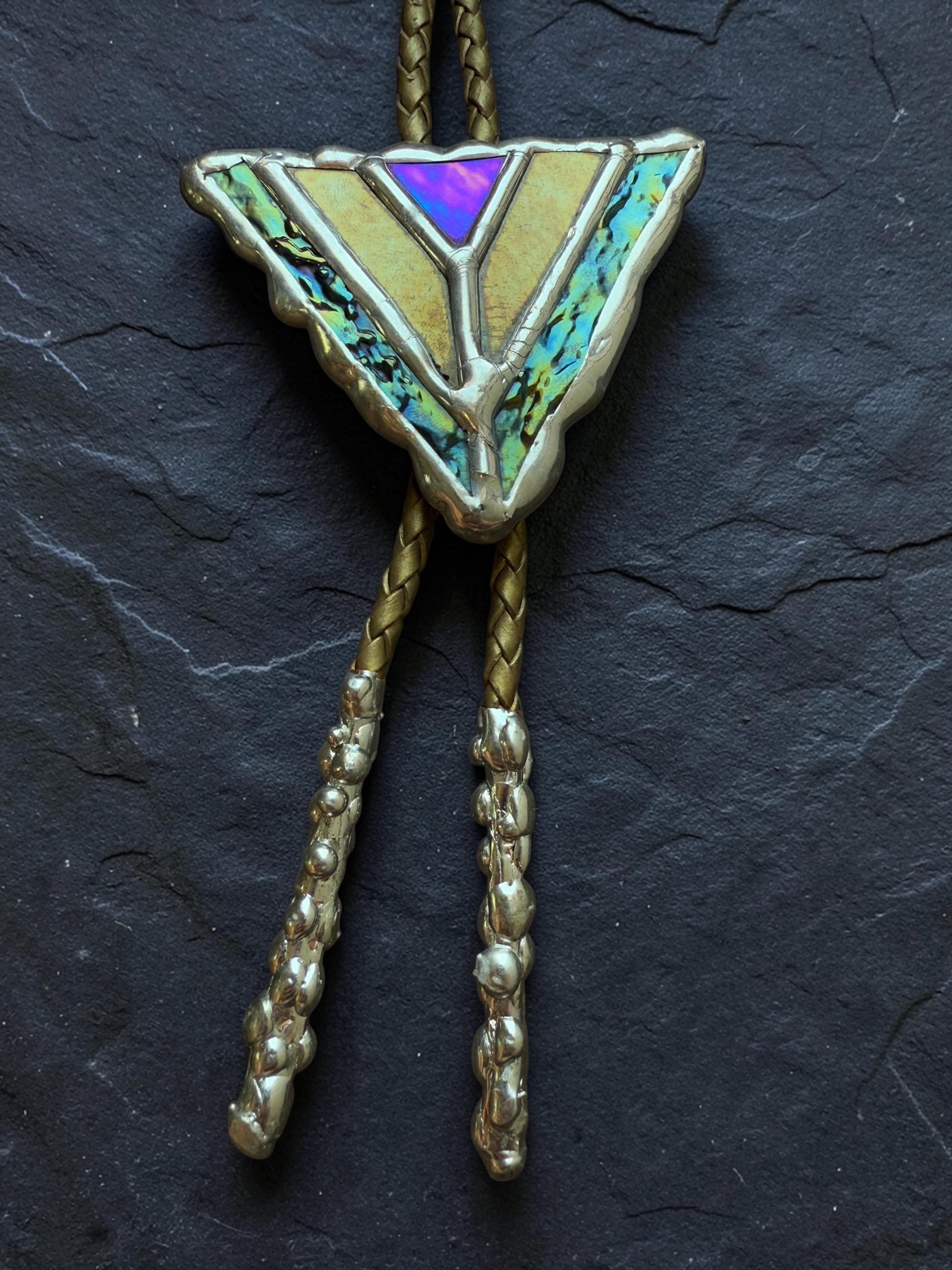 Art Deco Stained Glass Bolo Tie – Whimsigoth Handmade Western Statement Necklace – Whimsical Jewelry for Festival Fashion + Celestial Vibes