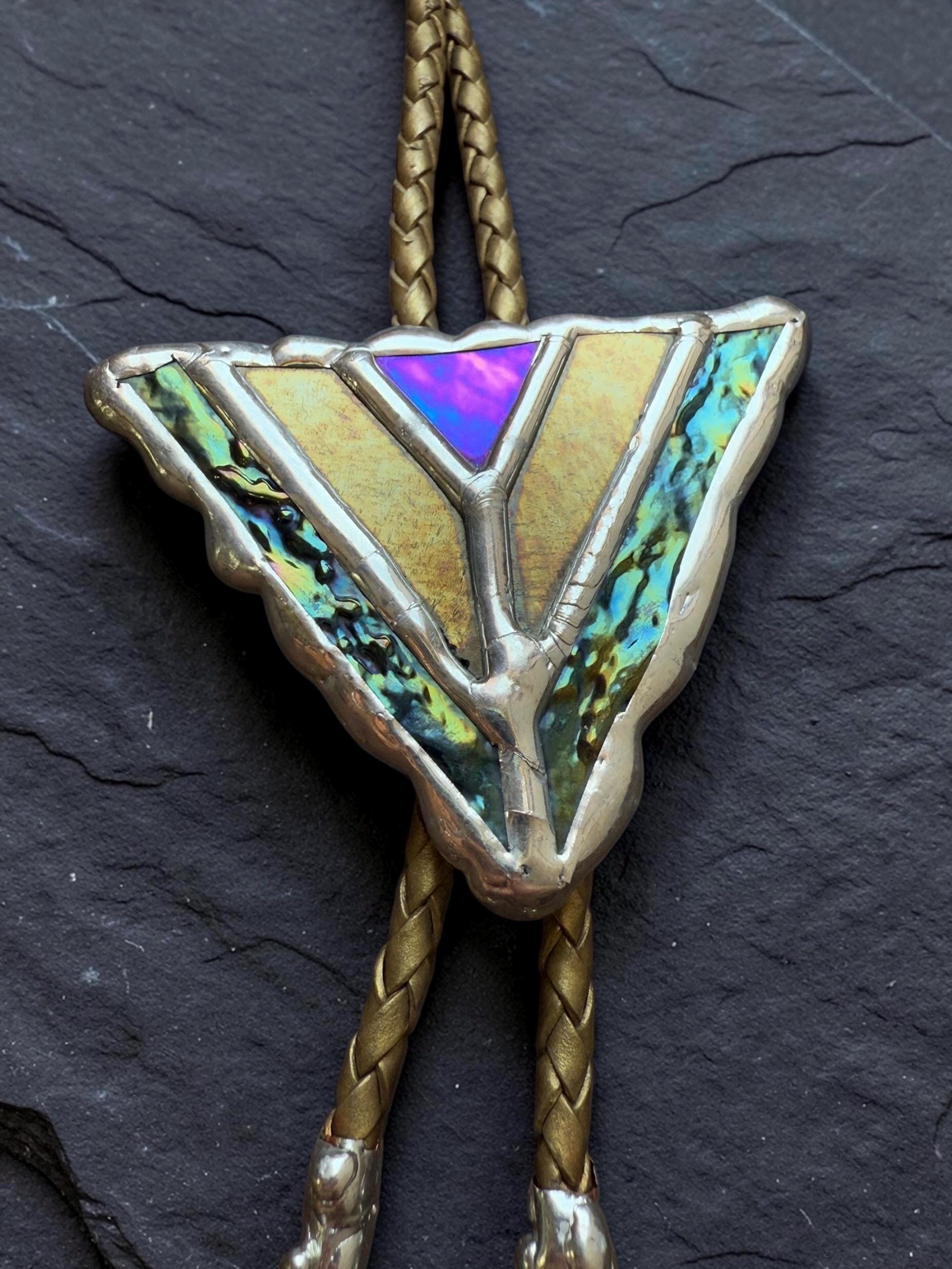Art Deco Stained Glass Bolo Tie – Whimsigoth Handmade Western Statement Necklace – Whimsical Jewelry for Festival Fashion + Celestial Vibes