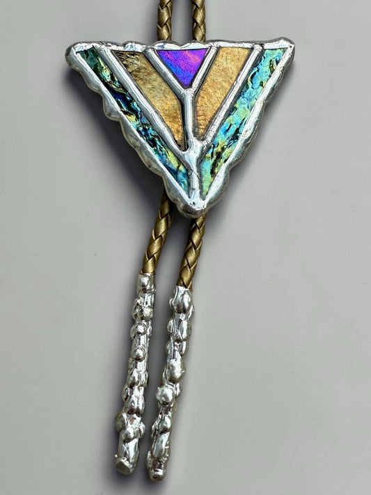 Art Deco Stained Glass Bolo Tie – Whimsigoth Handmade Western Statement Necklace – Whimsical Jewelry for Festival Fashion + Celestial Vibes