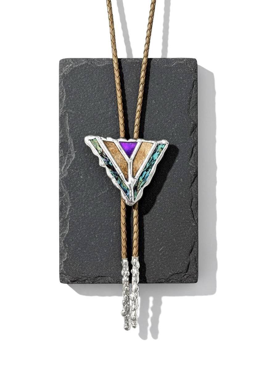 Art Deco Stained Glass Bolo Tie – Whimsigoth Handmade Western Statement Necklace – Whimsical Jewelry for Festival Fashion + Celestial Vibes