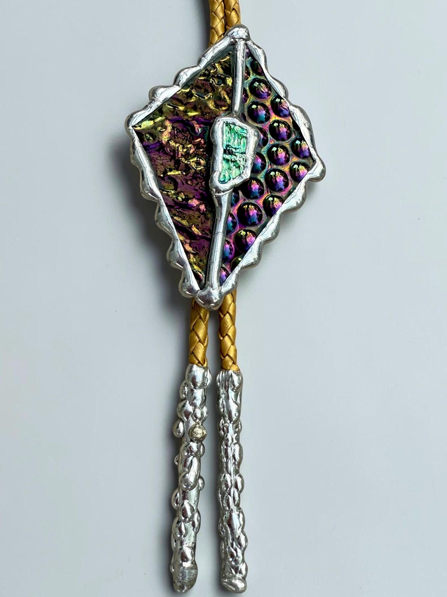 Whimsigoth Stained Glass Bolo Tie – Holographic Handmade Western Statement Necklace – Whimsical Jewelry for Celestial Festival Fashion
