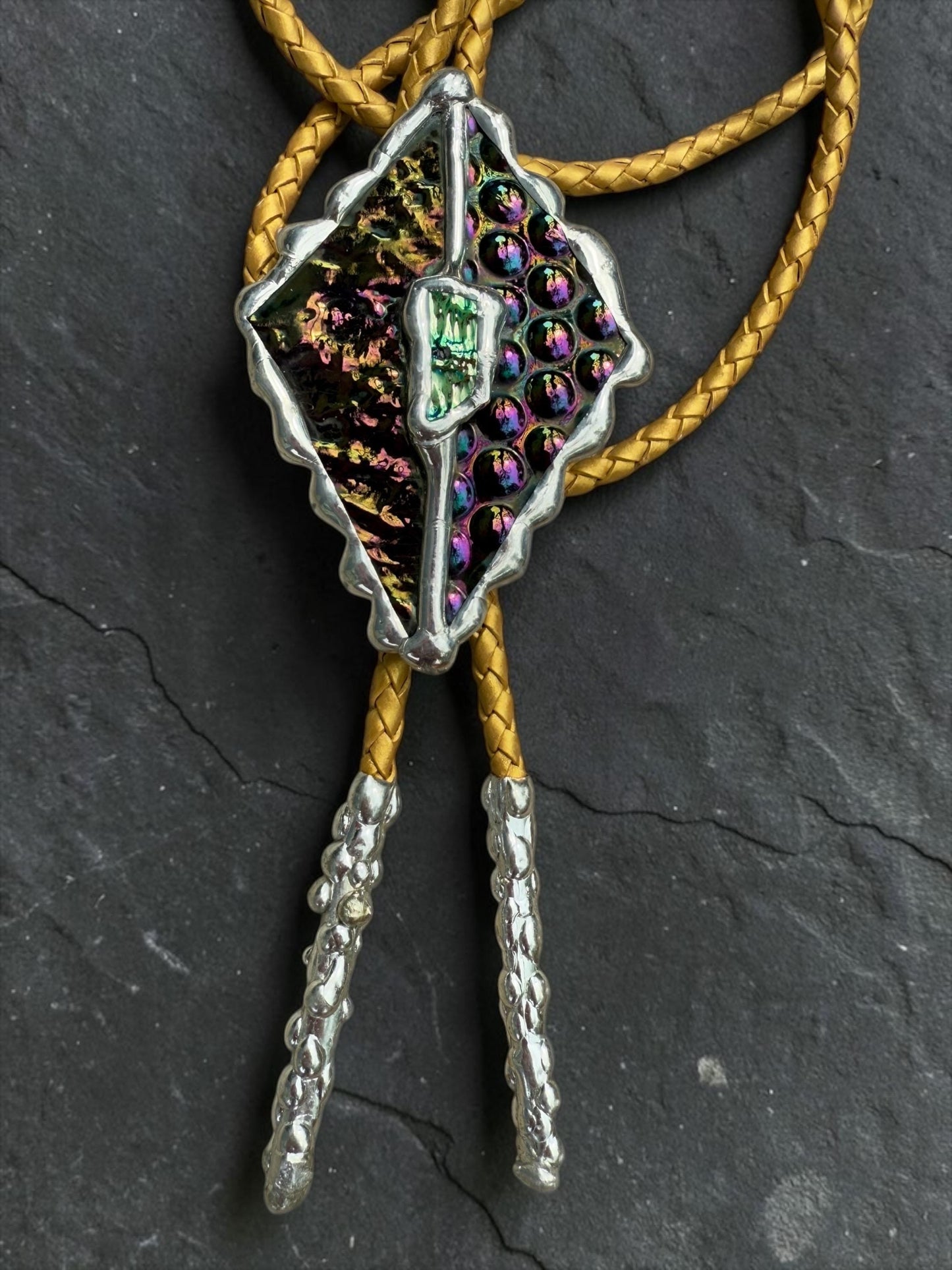 Whimsigoth Stained Glass Bolo Tie – Holographic Handmade Western Statement Necklace – Whimsical Jewelry for Celestial Festival Fashion