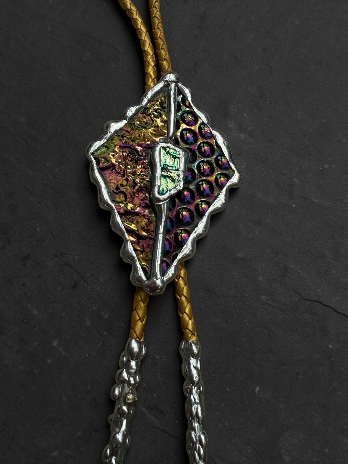 Whimsigoth Stained Glass Bolo Tie – Holographic Handmade Western Statement Necklace – Whimsical Jewelry for Celestial Festival Fashion