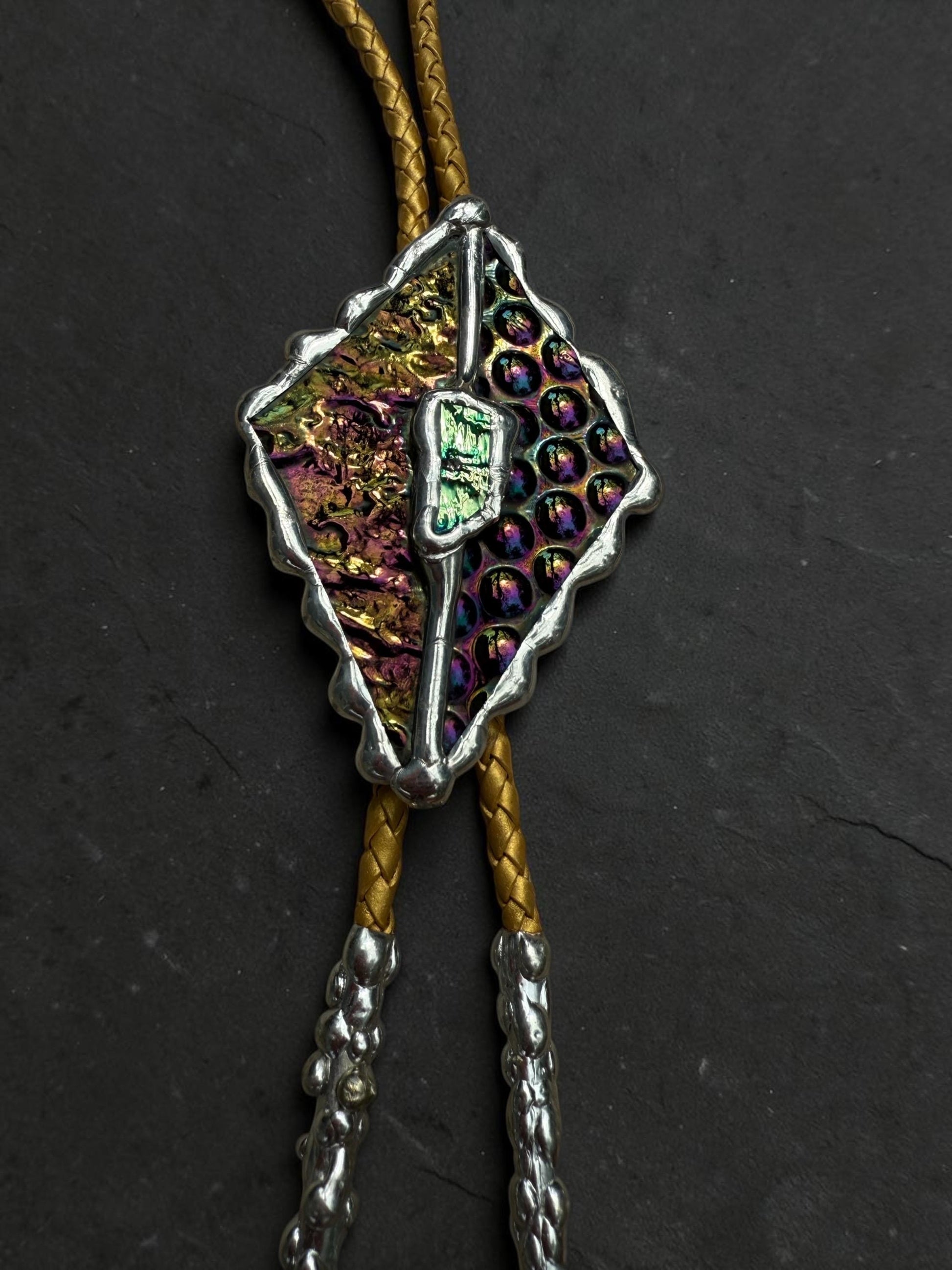 Whimsigoth Stained Glass Bolo Tie – Holographic Handmade Western Statement Necklace – Whimsical Jewelry for Celestial Festival Fashion