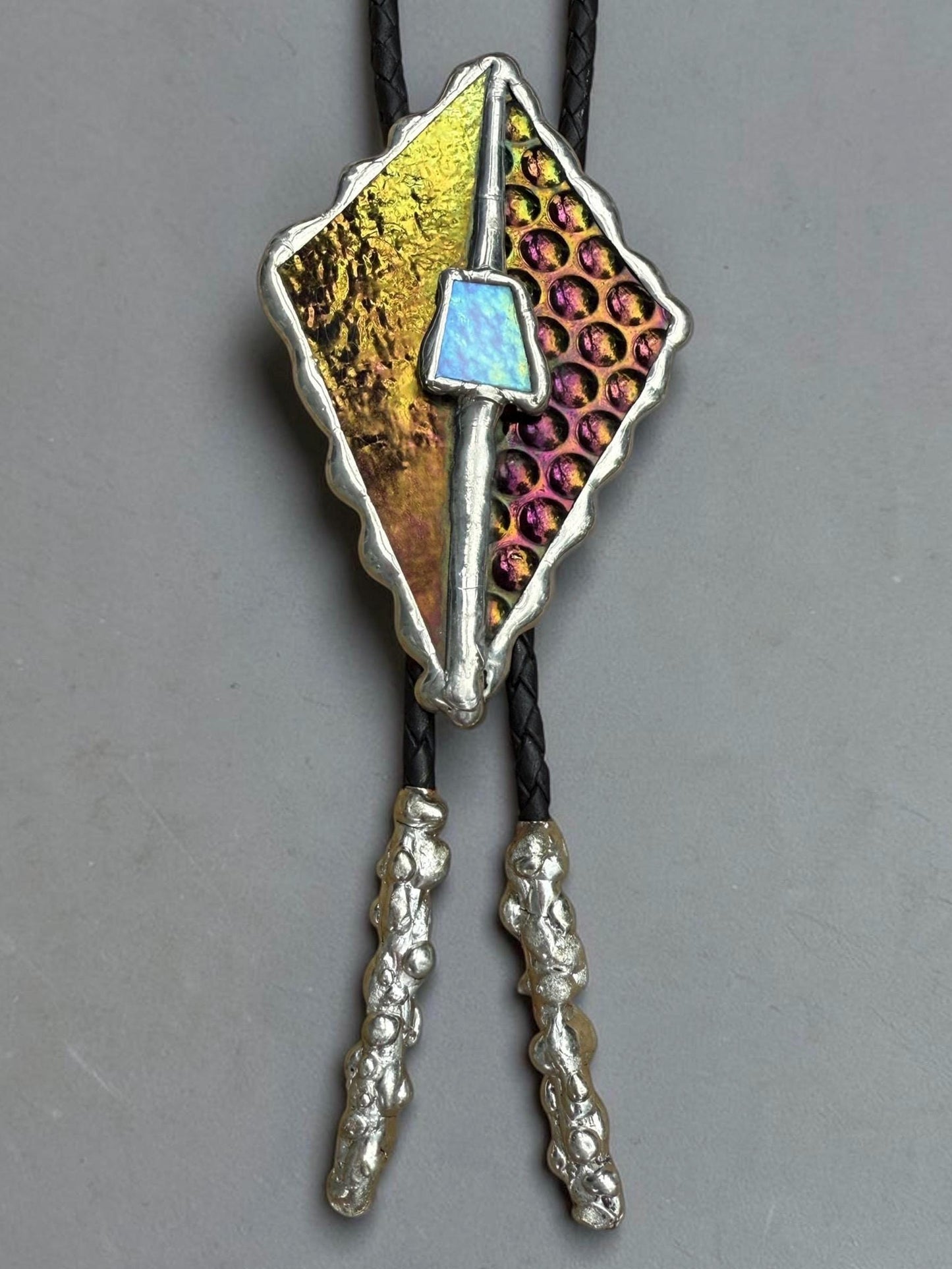 Whimsigoth Stained Glass Bolo Tie – Holographic Handmade Western Statement Necklace – Whimsical Jewelry for Celestial Festival Fashion