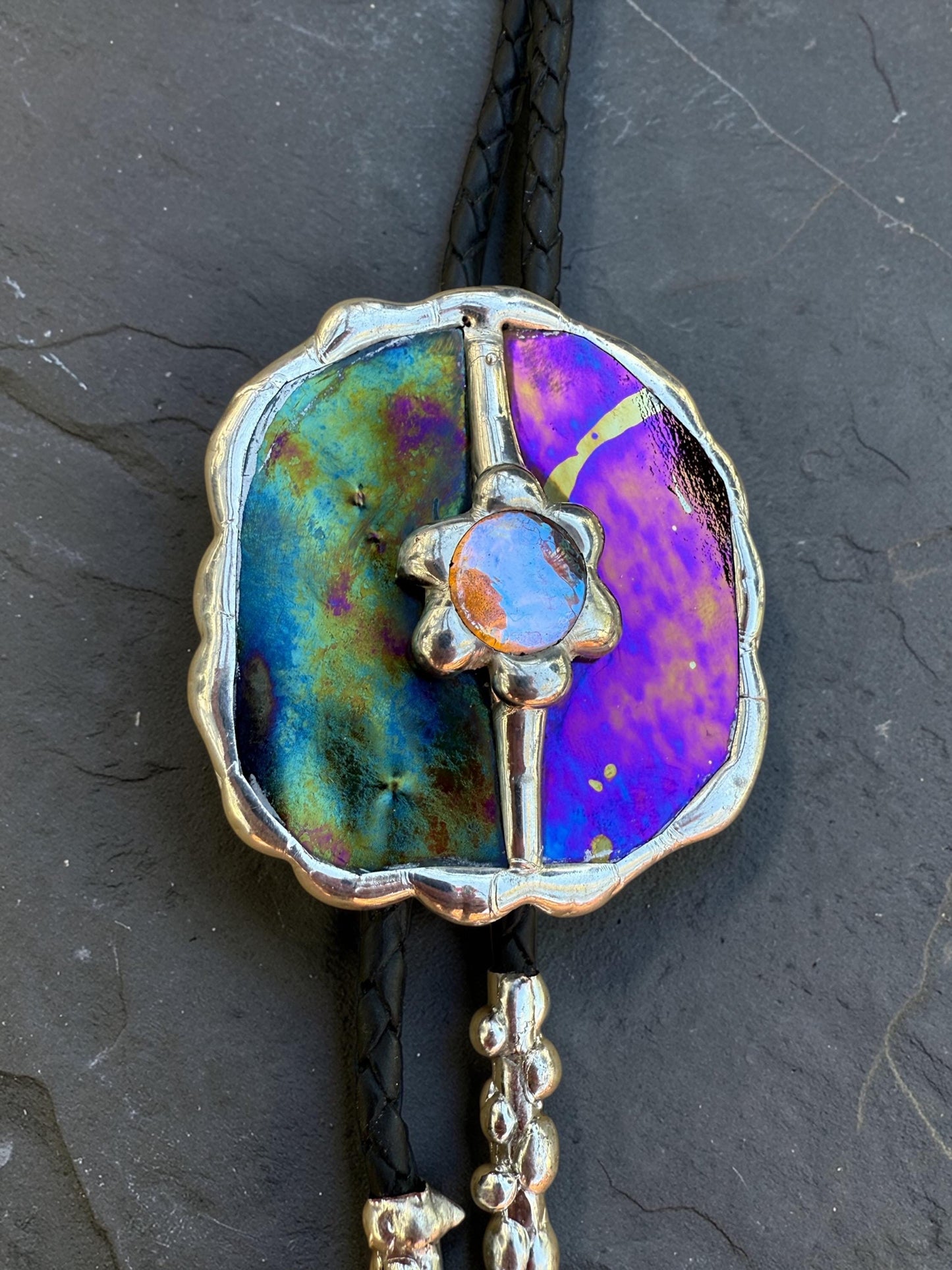 Celestial Stained Glass Bolo Tie – Holographic Handmade Western Statement Necklace – Fantasy Jewelry for Whimsigoth Festival Fashion