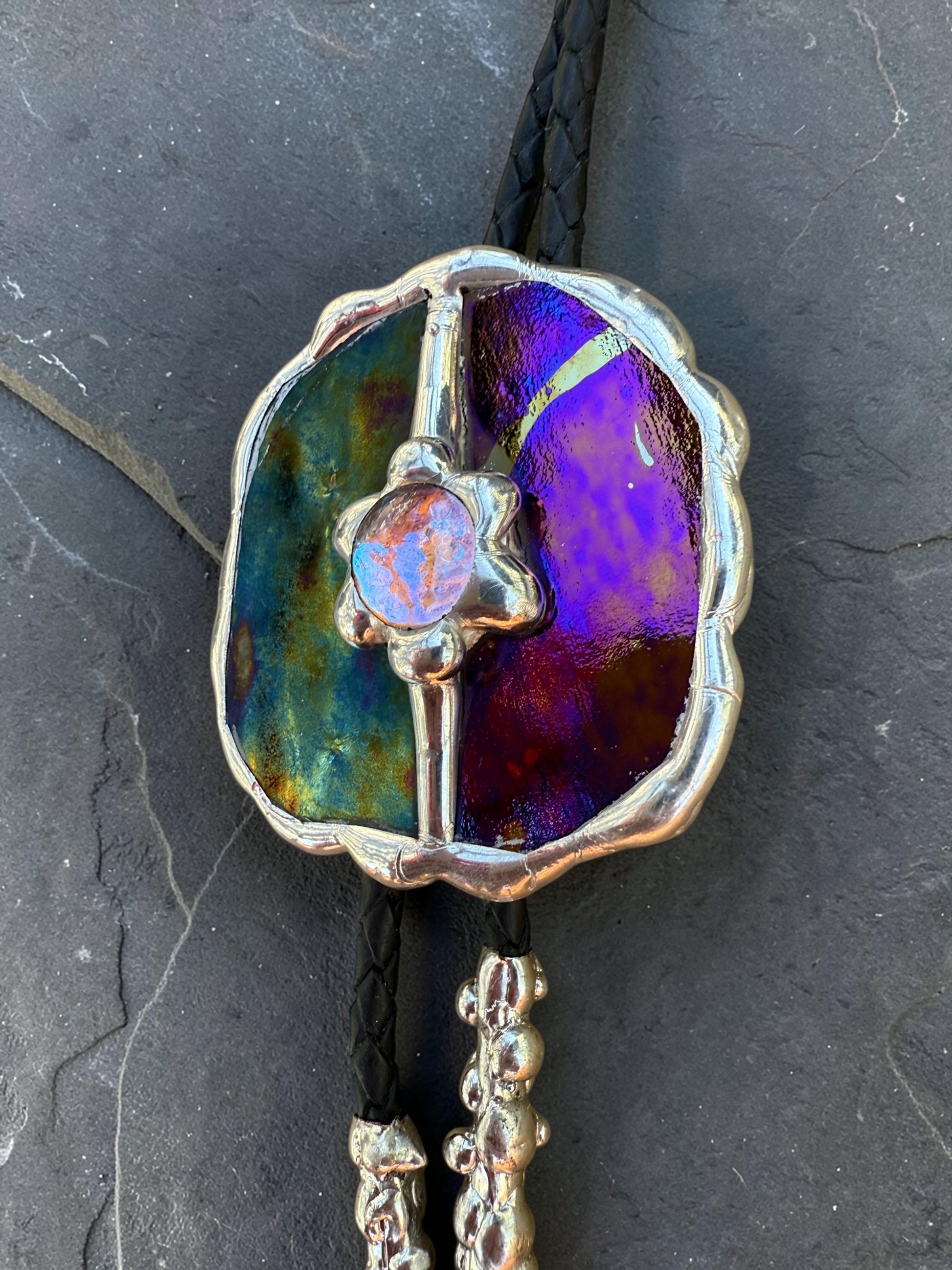 Celestial Stained Glass Bolo Tie – Holographic Handmade Western Statement Necklace – Fantasy Jewelry for Whimsigoth Festival Fashion