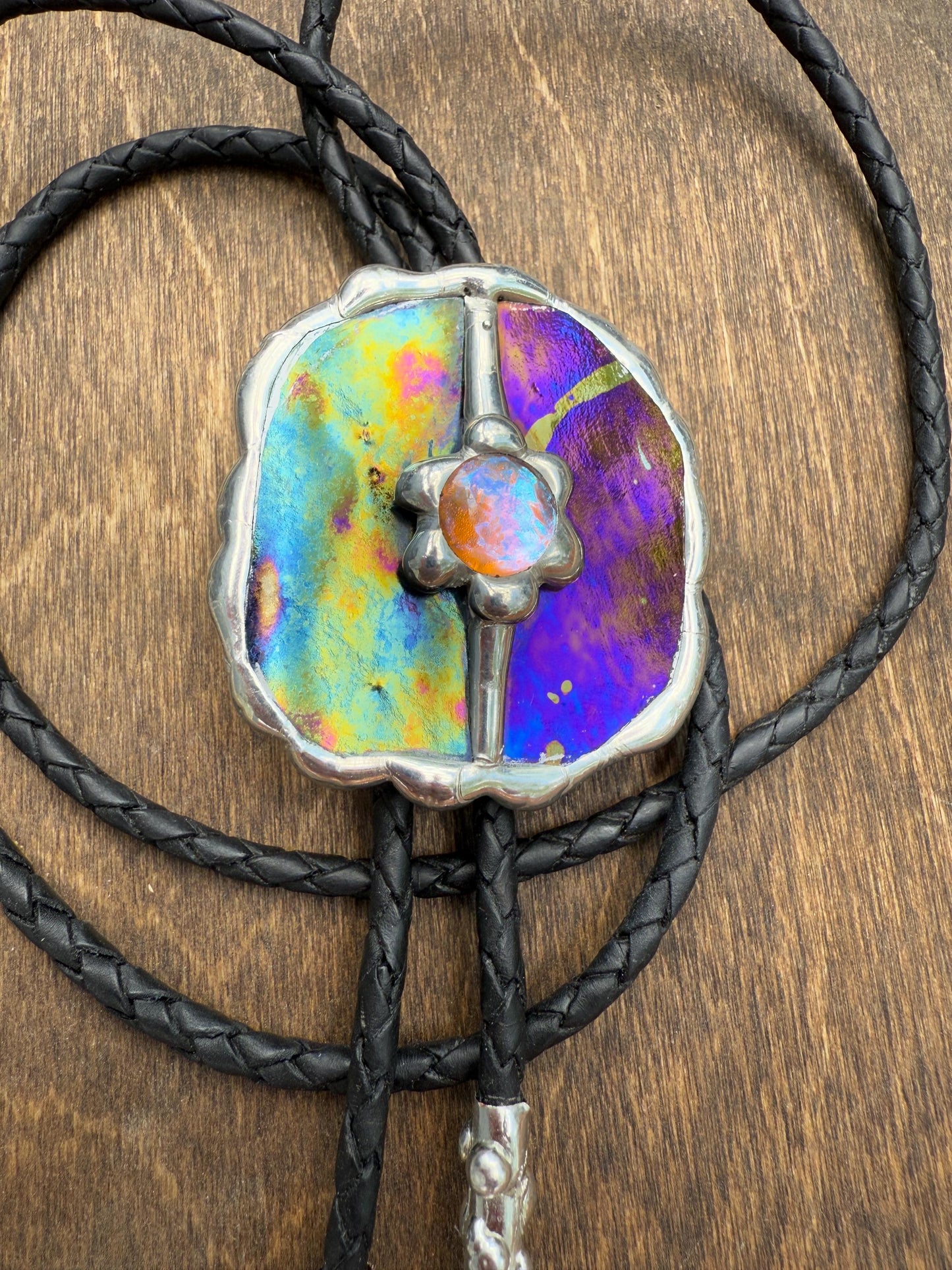 Celestial Stained Glass Bolo Tie – Holographic Handmade Western Statement Necklace – Fantasy Jewelry for Whimsigoth Festival Fashion