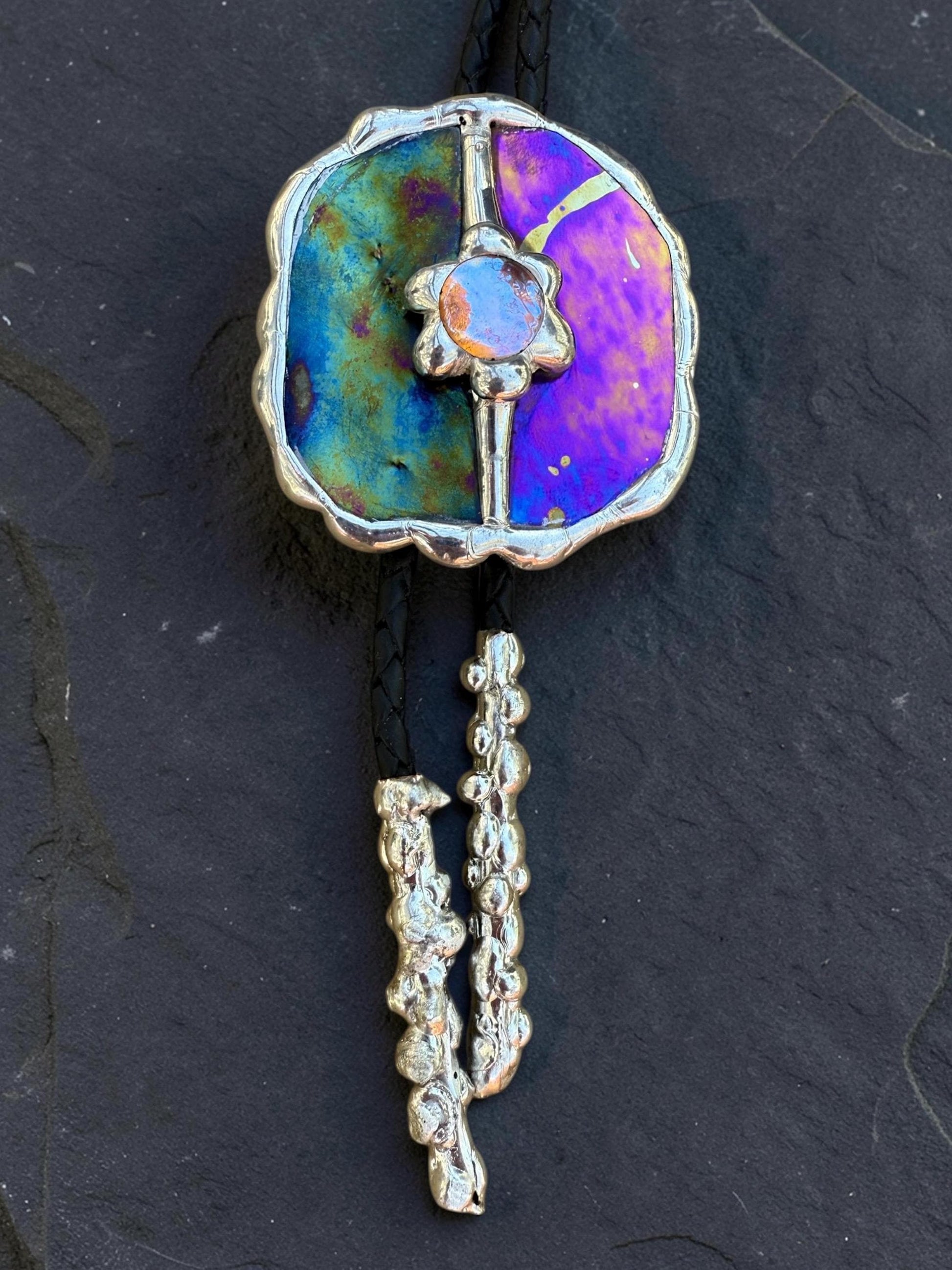 Celestial Stained Glass Bolo Tie – Holographic Handmade Western Statement Necklace – Fantasy Jewelry for Whimsigoth Festival Fashion