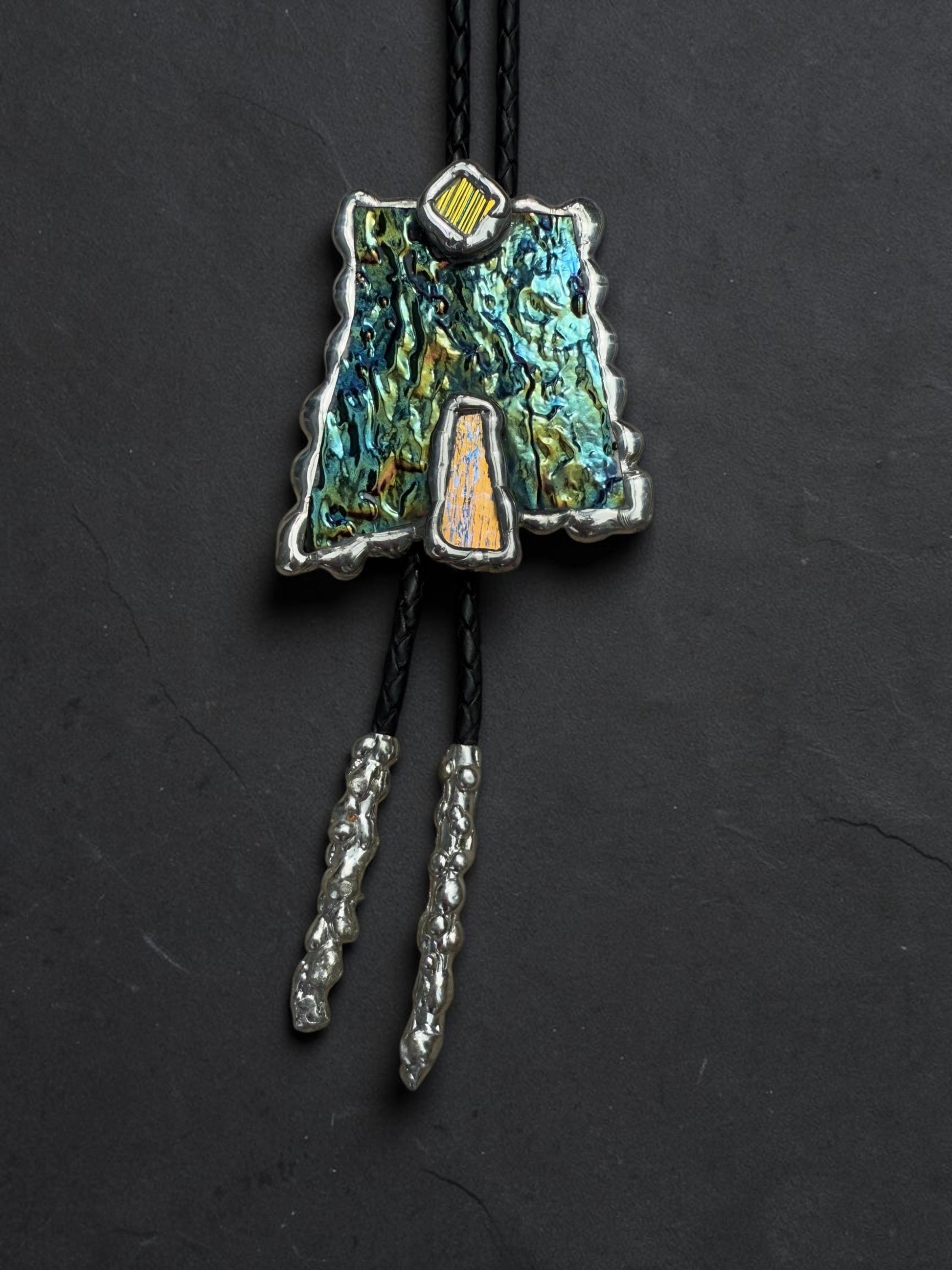 Brutalist Stained Glass Bolo Tie – Handmade Western Necklace | Whimsical Jewelry for Festival Fashion and Celestial Cowboy Vibes