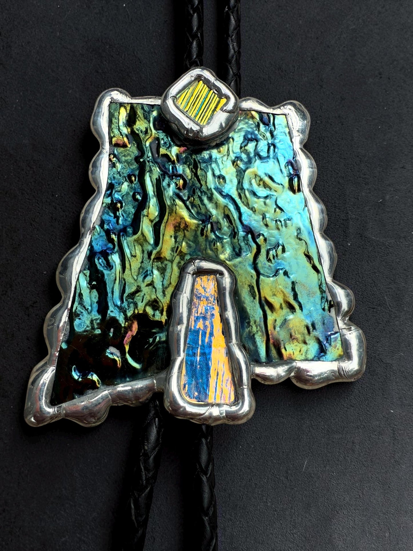 Brutalist Stained Glass Bolo Tie – Handmade Western Necklace | Whimsical Jewelry for Festival Fashion and Celestial Cowboy Vibes