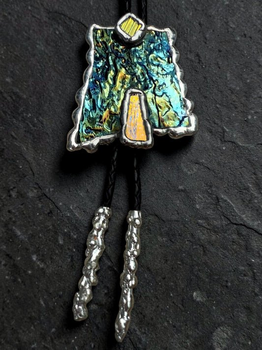 Brutalist Stained Glass Bolo Tie – Handmade Western Necklace | Whimsical Jewelry for Festival Fashion and Celestial Cowboy Vibes
