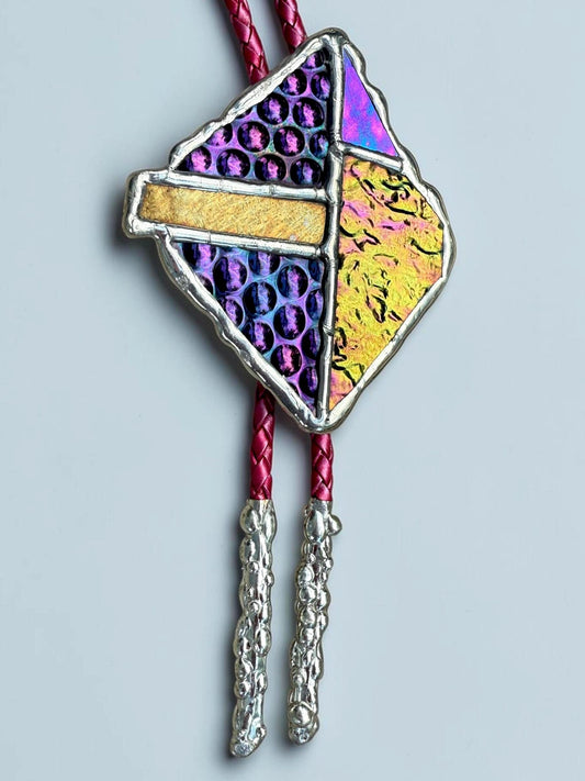 Brutalist Stained Glass Bolo Tie – Handmade Western Necklace | Whimsical Jewelry for Festival Fashion and Celestial Cowboy Vibes
