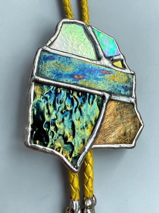Brutalist Stained Glass Bolo Tie | Handmade Unisex Western Statement Necklace - Whimsical Jewelry + Festival Fashion for Celestial Beings