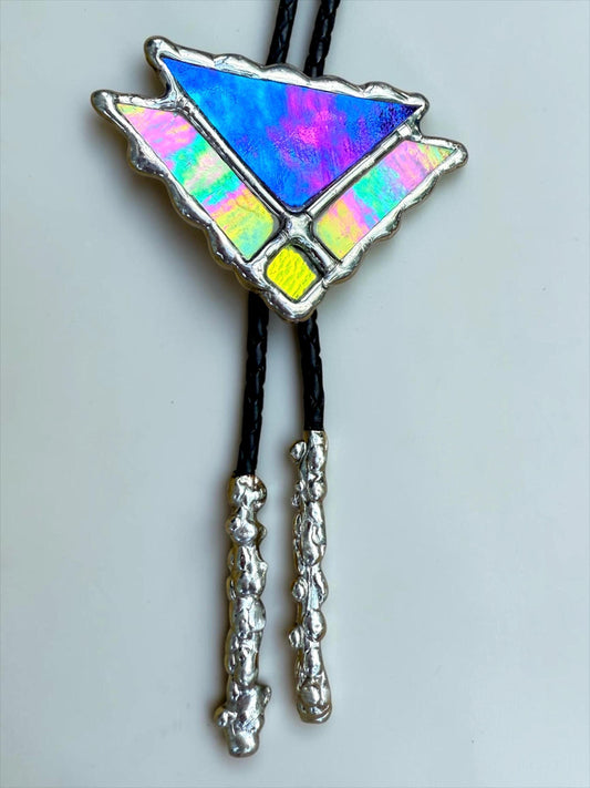 Art Deco Stained Glass Bolo Tie – Handmade Western Necklace | Whimsical Jewelry for Festival Fashion and Celestial Cowboy Vibes