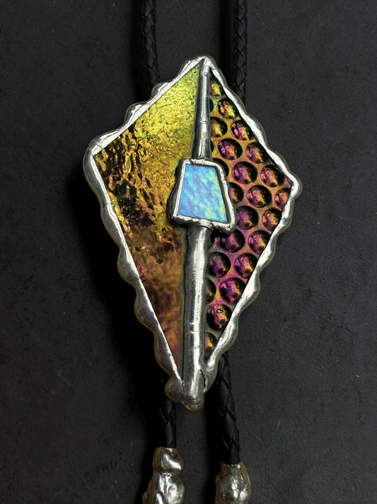 Whimsigoth Stained Glass Bolo Tie – Holographic Handmade Western Statement Necklace – Whimsical Jewelry for Celestial Festival Fashion