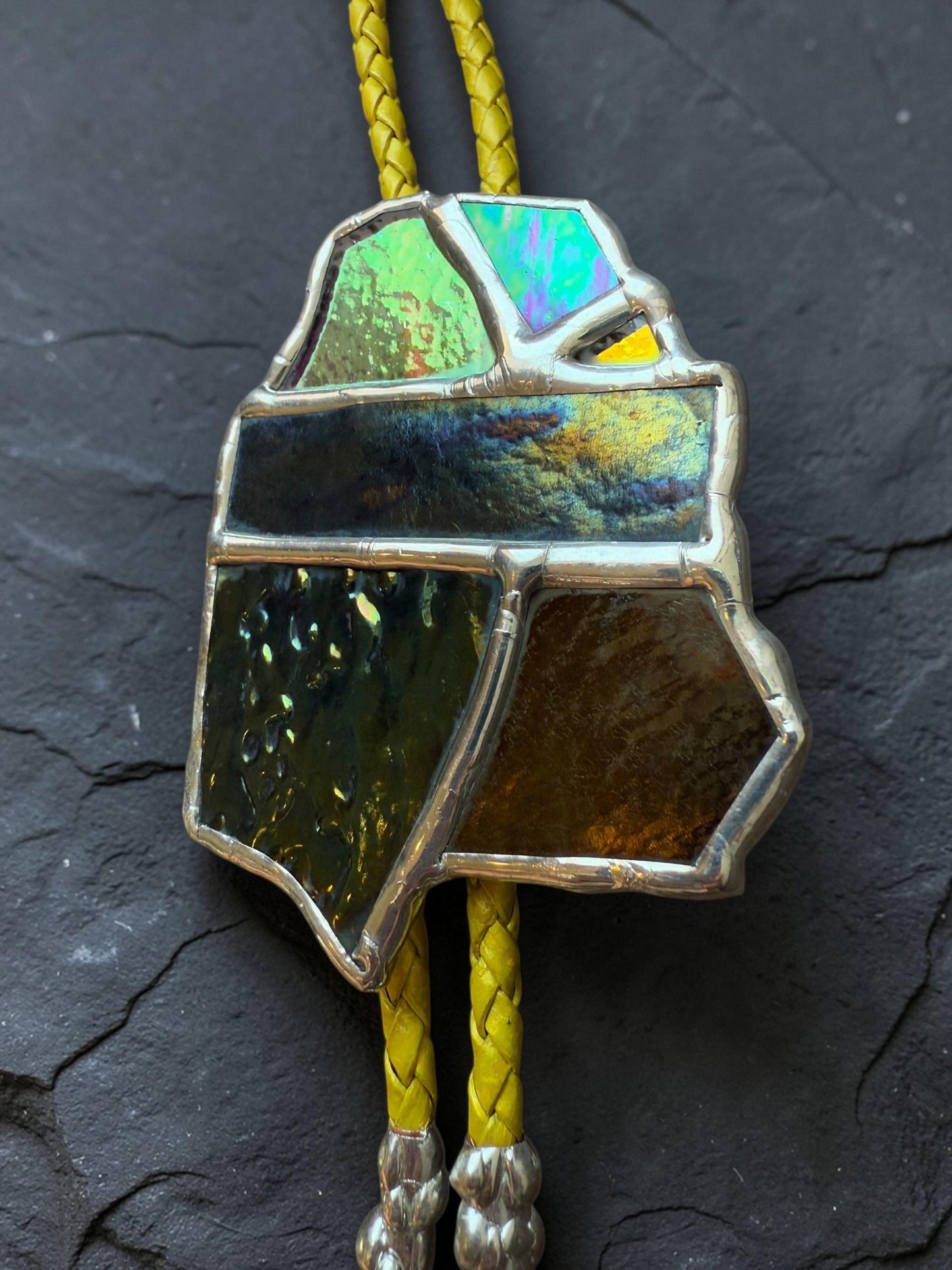 Brutalist Stained Glass Bolo Tie | Handmade Unisex Western Statement Necklace - Whimsical Jewelry + Festival Fashion for Celestial Beings