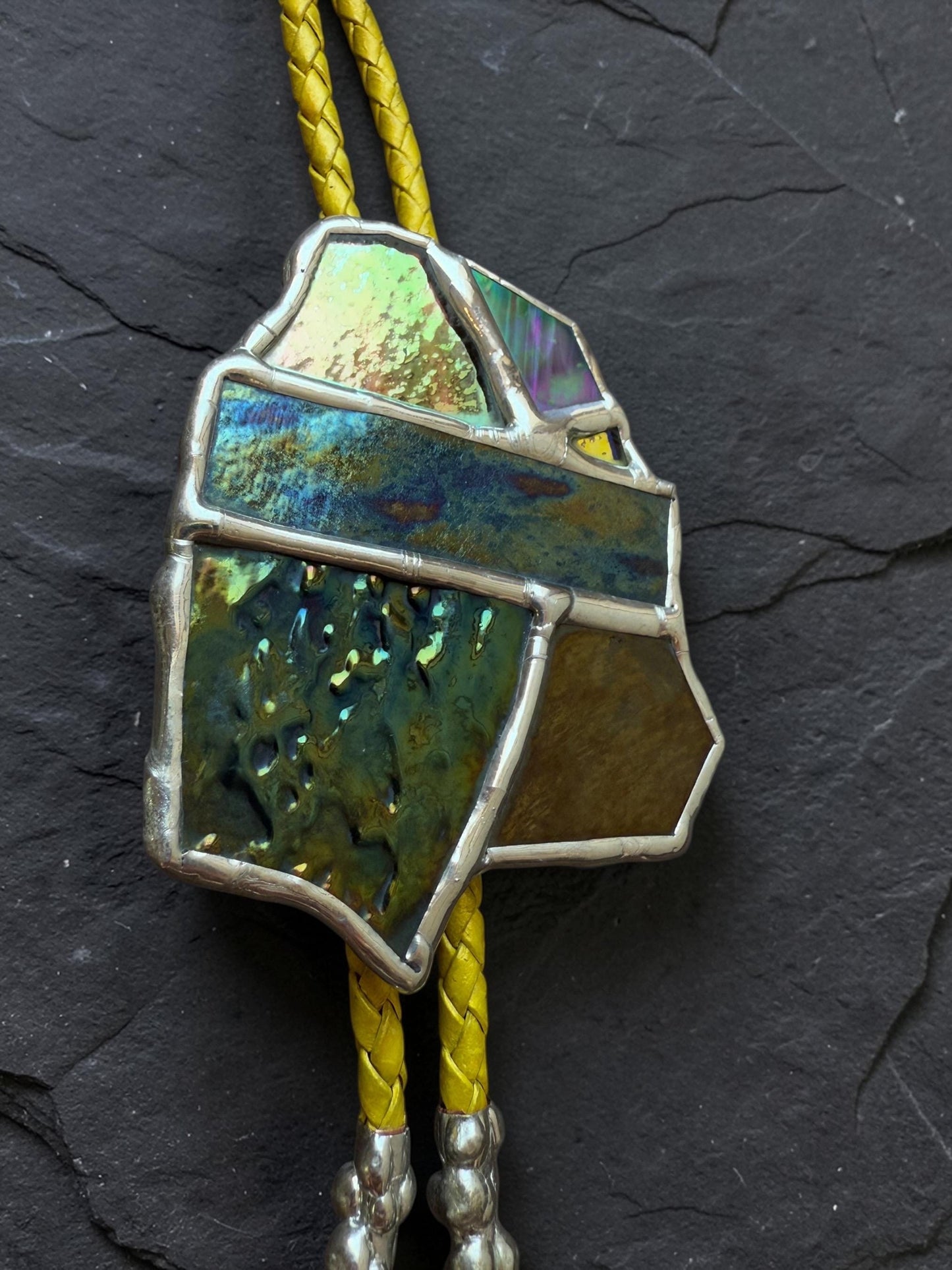 Brutalist Stained Glass Bolo Tie | Handmade Unisex Western Statement Necklace - Whimsical Jewelry + Festival Fashion for Celestial Beings
