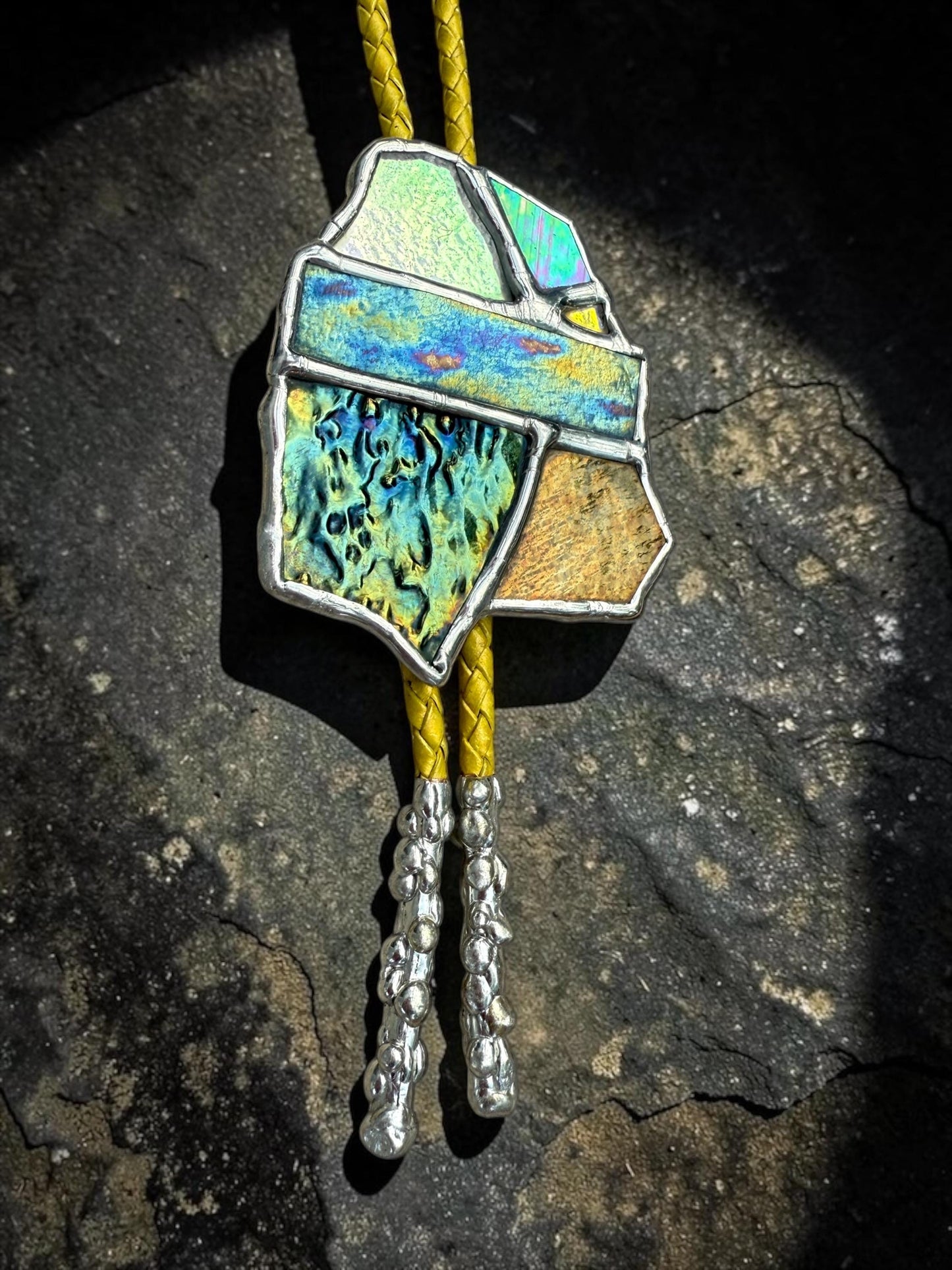 Brutalist Stained Glass Bolo Tie | Handmade Unisex Western Statement Necklace - Whimsical Jewelry + Festival Fashion for Celestial Beings