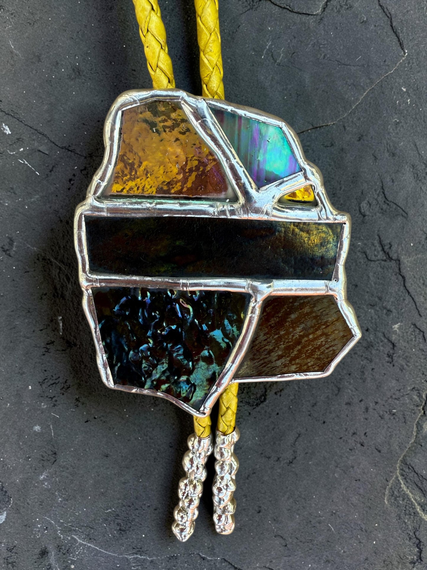 Brutalist Stained Glass Bolo Tie | Handmade Unisex Western Statement Necklace - Whimsical Jewelry + Festival Fashion for Celestial Beings