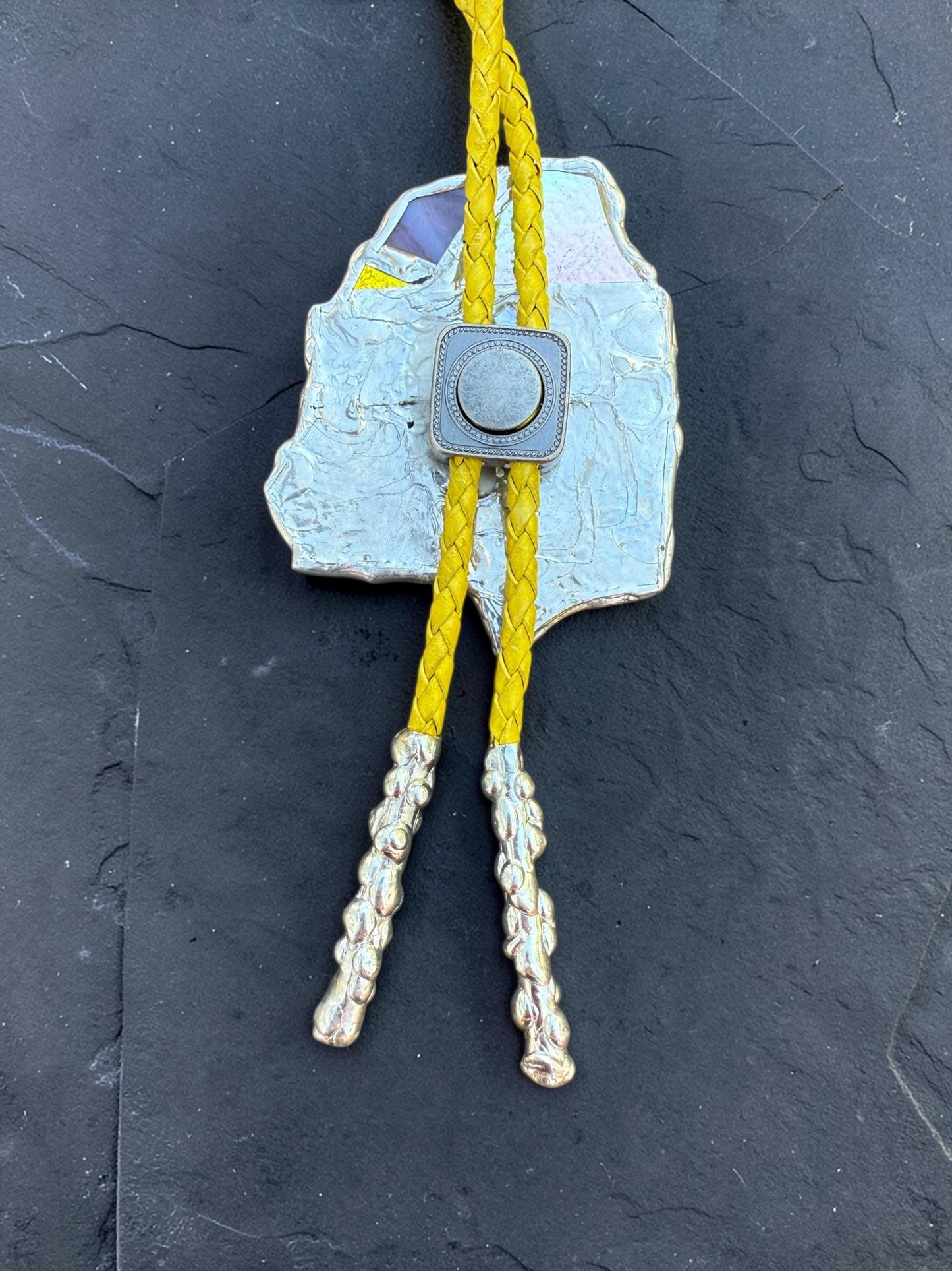 Brutalist Stained Glass Bolo Tie | Handmade Unisex Western Statement Necklace - Whimsical Jewelry + Festival Fashion for Celestial Beings