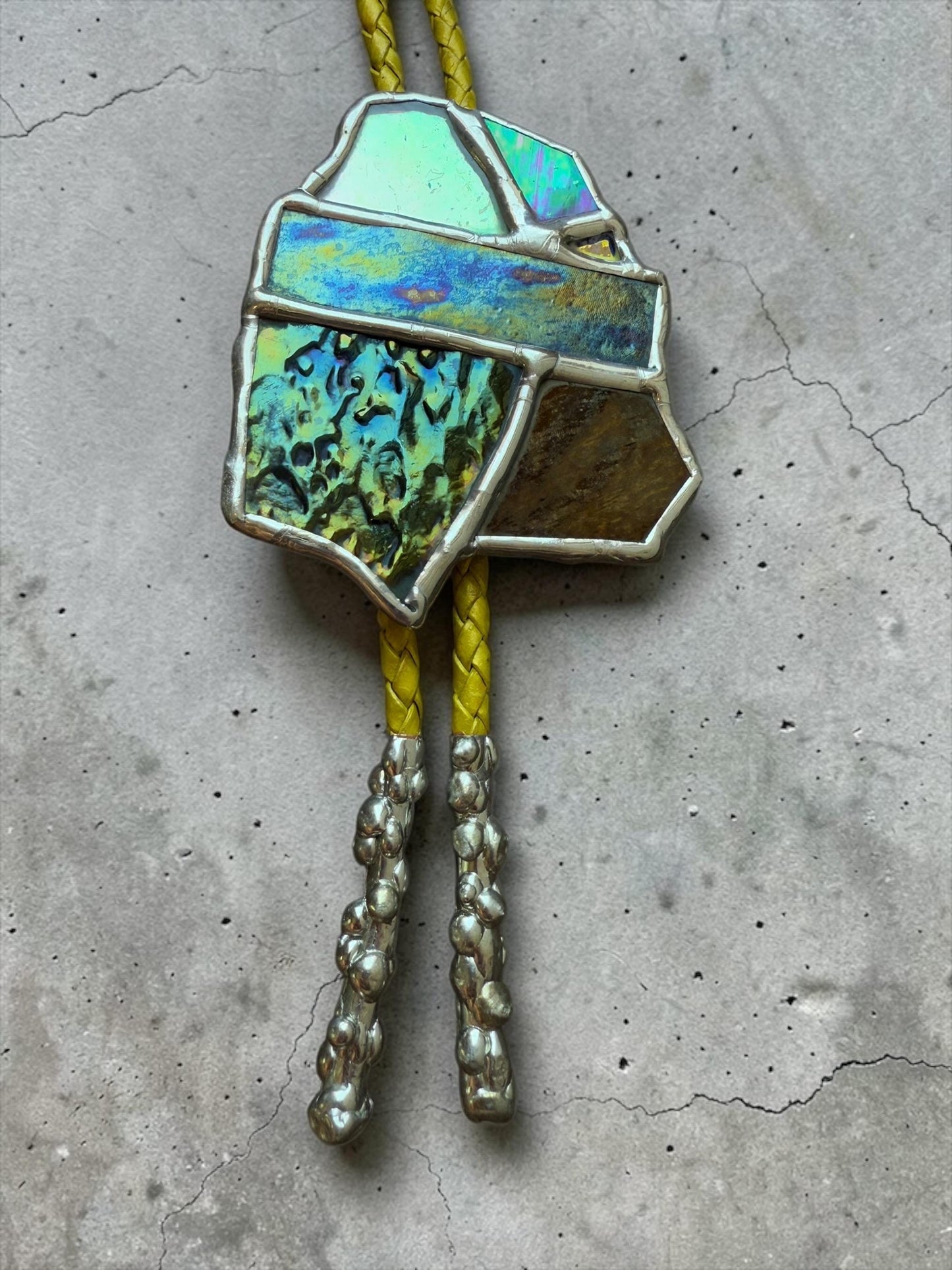 Brutalist Stained Glass Bolo Tie | Handmade Unisex Western Statement Necklace - Whimsical Jewelry + Festival Fashion for Celestial Beings
