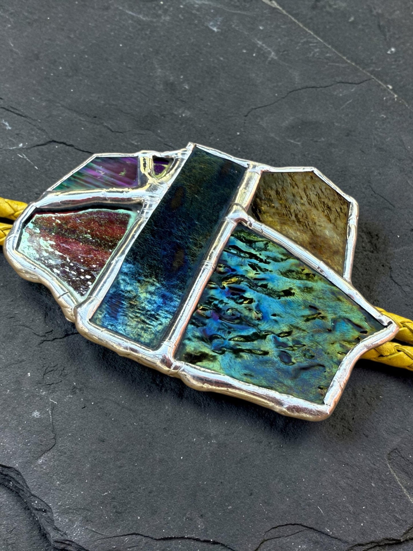 Brutalist Stained Glass Bolo Tie | Handmade Unisex Western Statement Necklace - Whimsical Jewelry + Festival Fashion for Celestial Beings