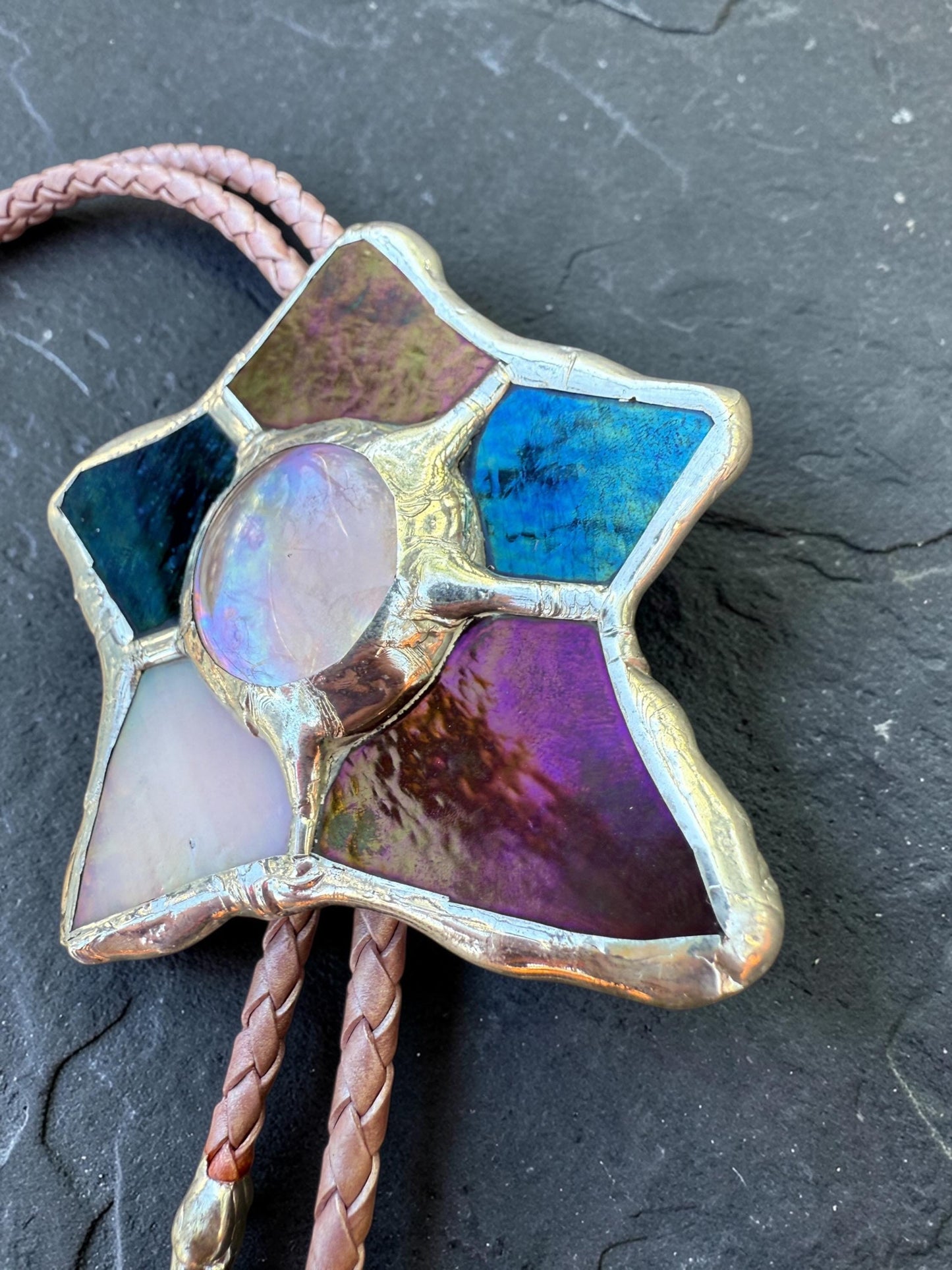 Whimsigoth Star Bolo Tie – Handmade Stained Glass Western Statement Necklace – Whimsical Jewelry for Festival Fashion and Celestial Beings