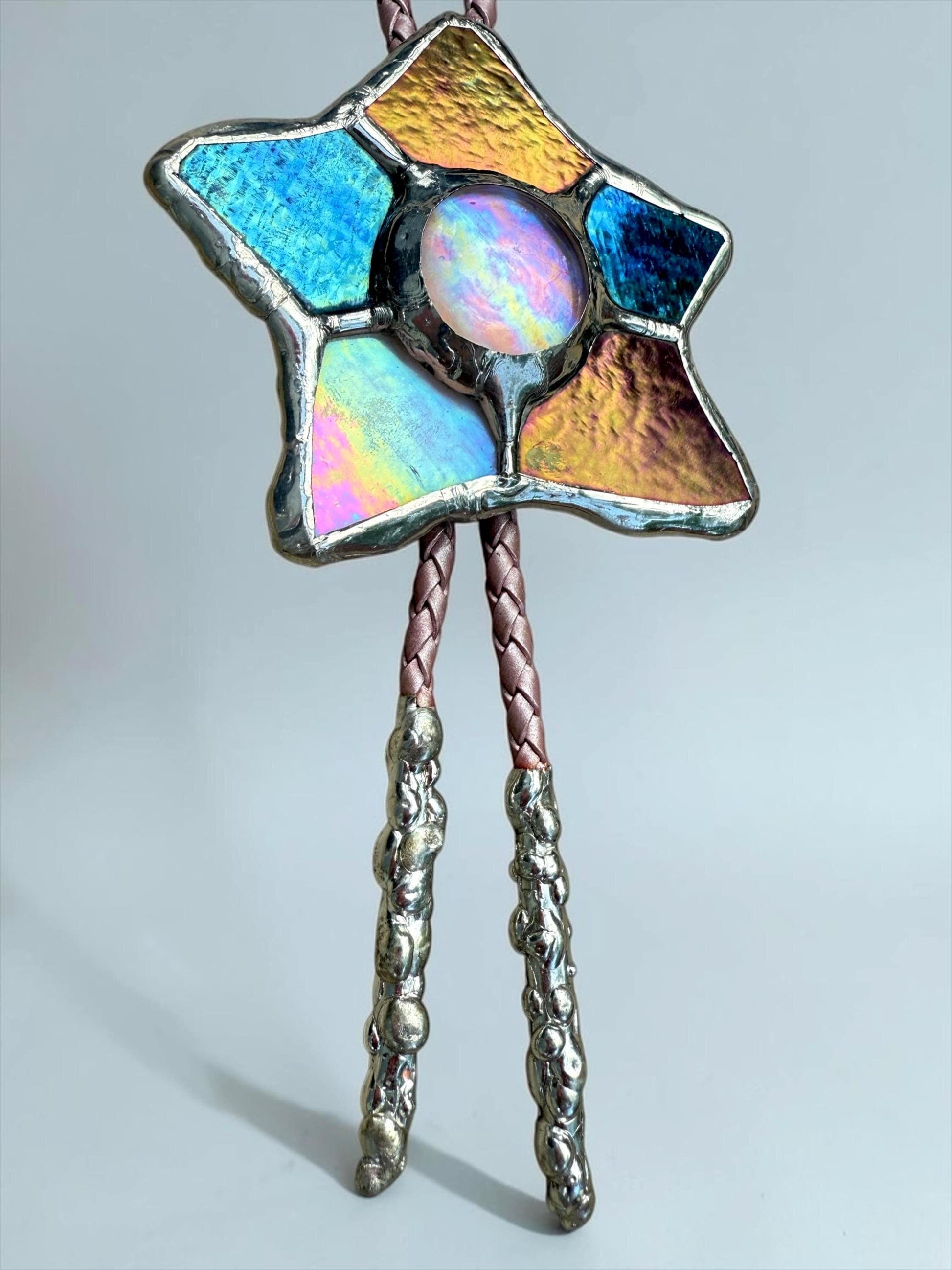 Whimsigoth Star Bolo Tie – Handmade Stained Glass Western Statement Necklace – Whimsical Jewelry for Festival Fashion and Celestial Beings