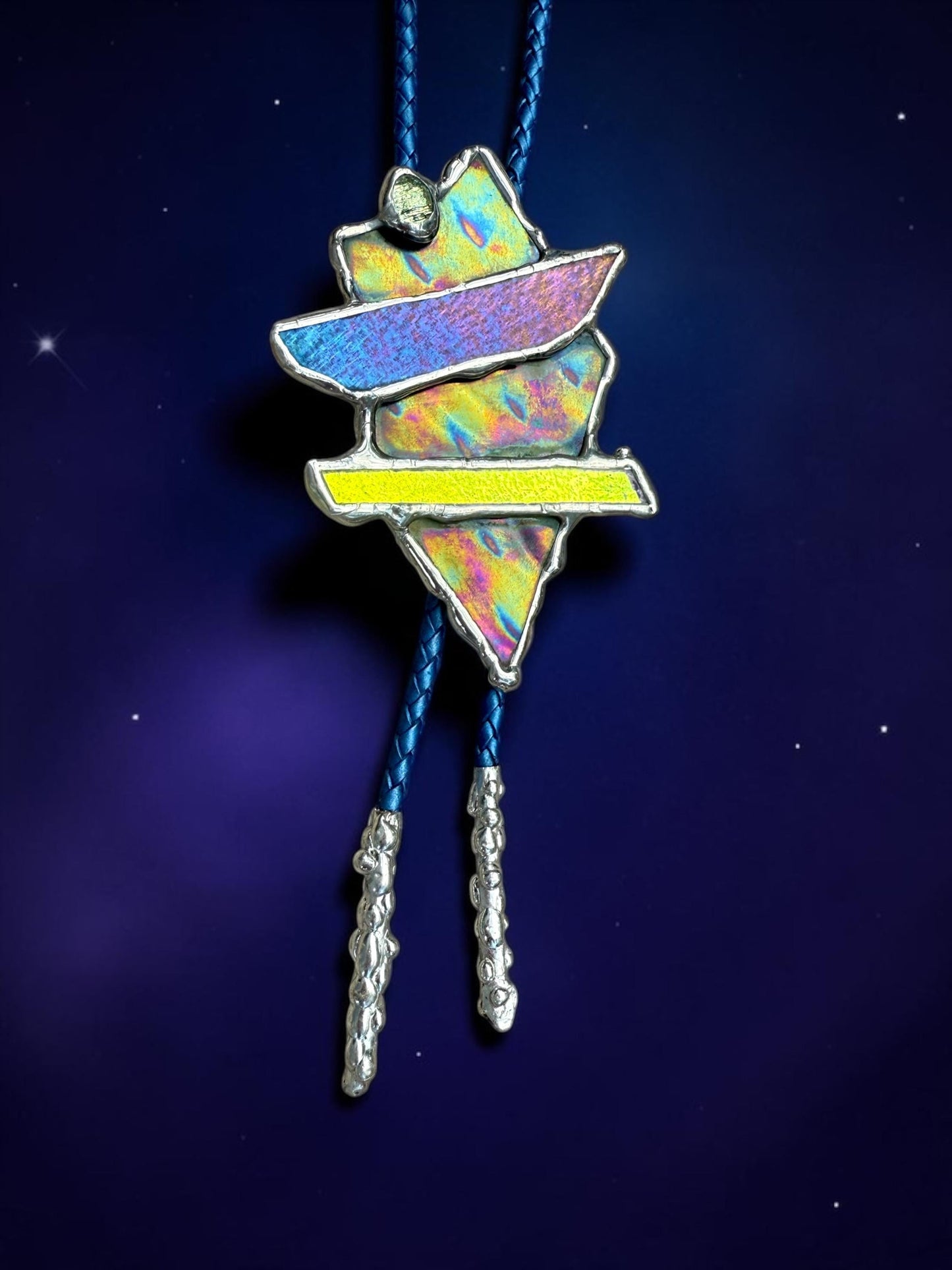 Brutalist Stained Glass Bolo Tie – Handmade Western Necklace | Whimsical Jewelry for Festival Fashion and Celestial Cowboy Vibes